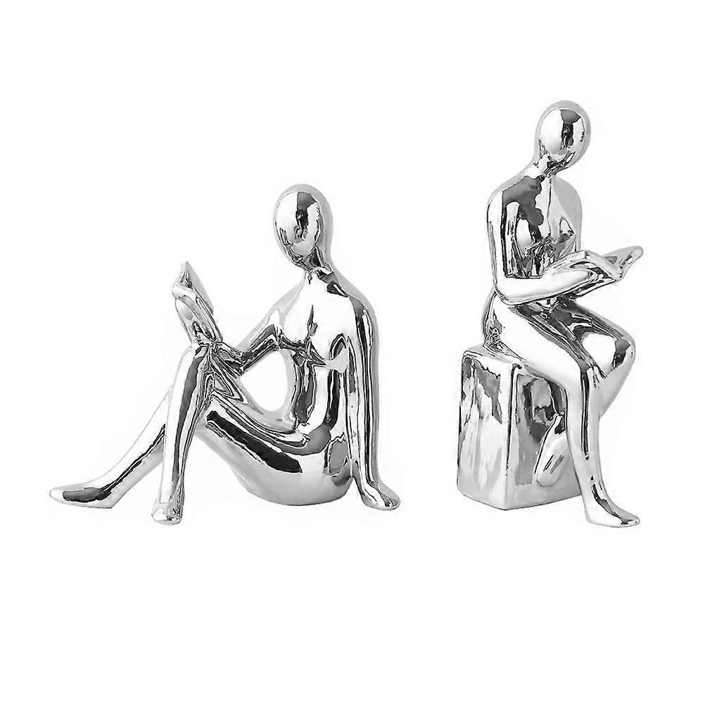 Desktop Figurine Ceramic Reading Statue for Decor 2Pairs Book Figurines