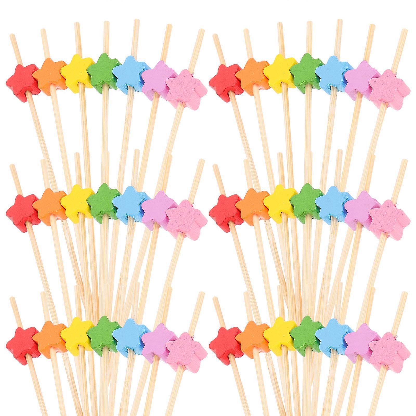Assorted Color Fruit Picks Bamboo Five-Pointed Star Toothpicks for Decor 100Pcs