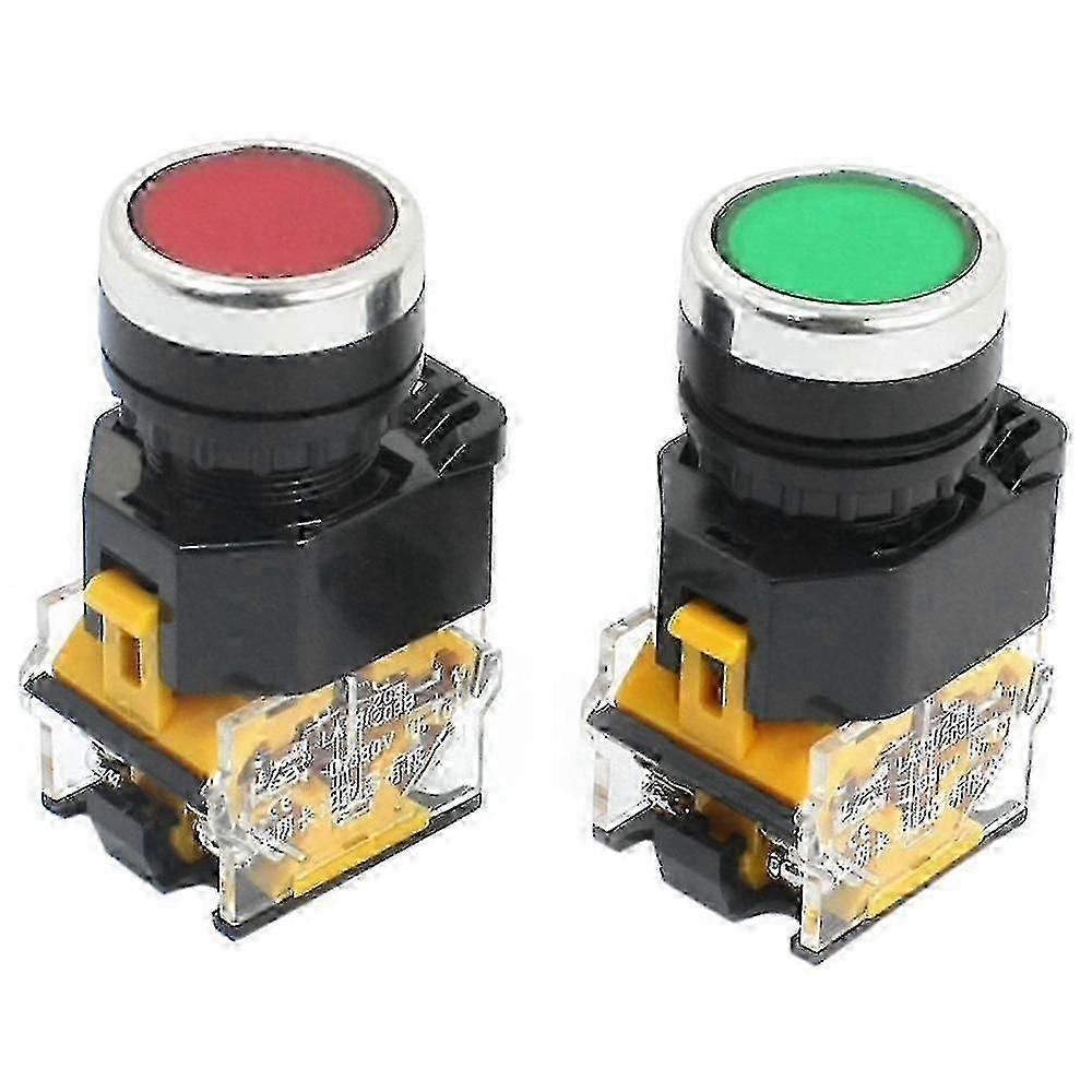2pcs 22mm Mount 10a 380v Dpst Red Green Momentary Push Button Switch