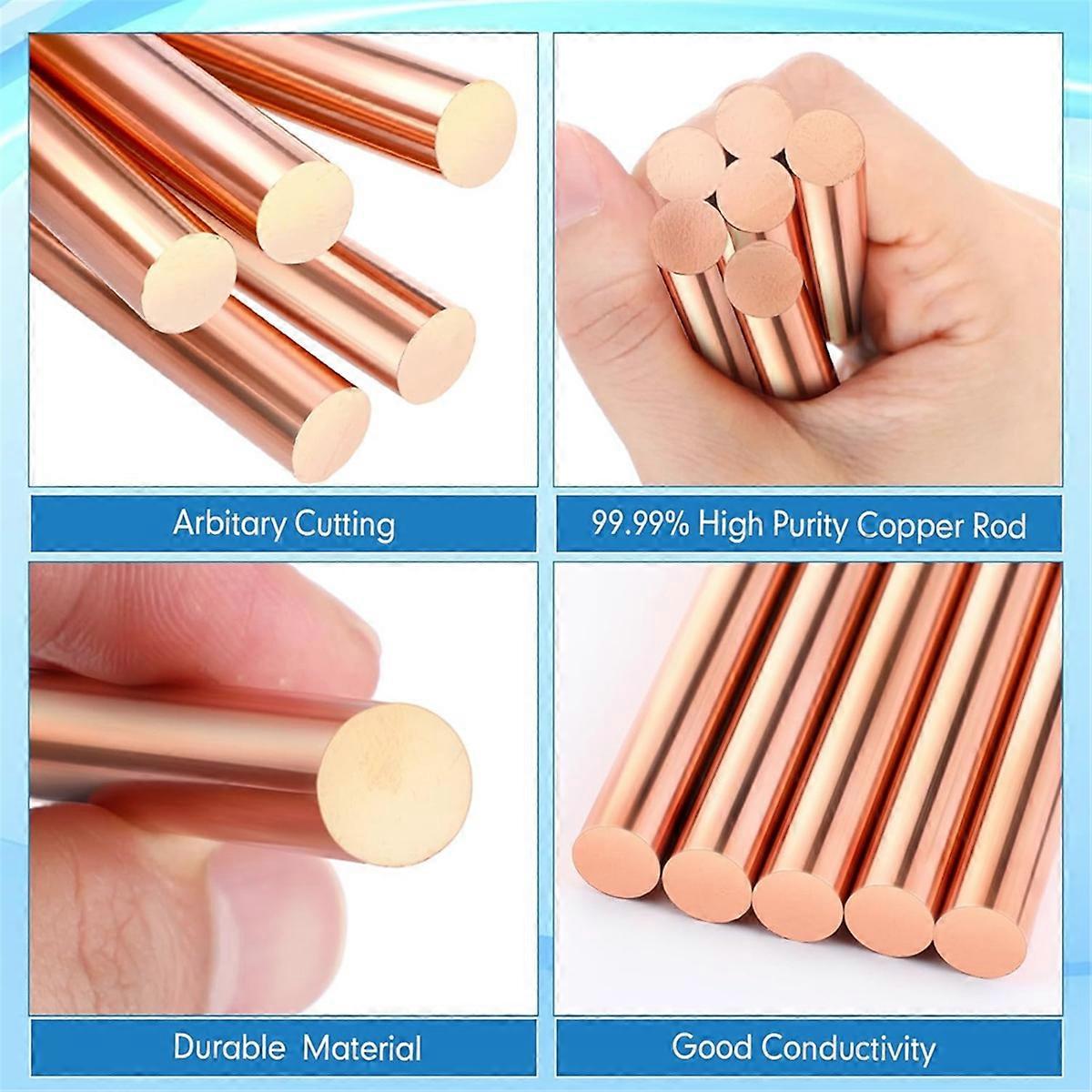 6Pcs Pure Copper Round Rod 3.94inch Length 0.39inch Diameter Bare