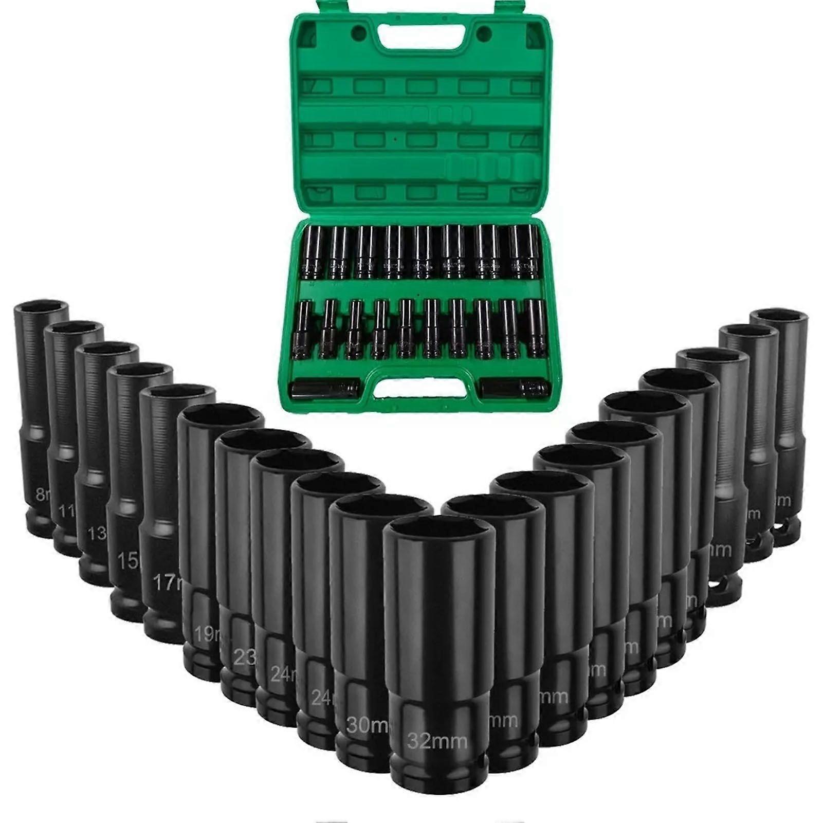 20Pcs Electrophoretic Black Electric Wrench Socket Set Electric Hex Wrench Socket Kit for Maintenance