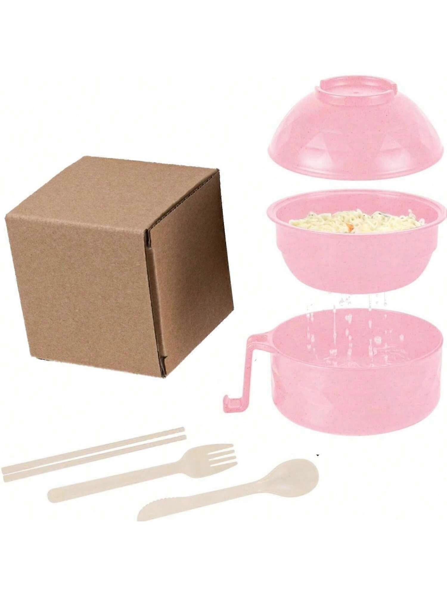 Lamian Noodles Bowl Set, 1 Set With Fork, Spoon, Chopsticks, Microwave Safe & Drain Function, Compatible with Family, Camping, Gift