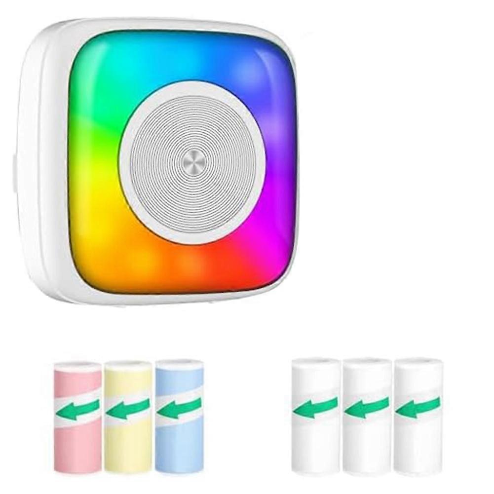 Sticker Printer Print 6 Rolls Sticker Printer with 7 Color Lighting Mode, Compatible with IOS and Android