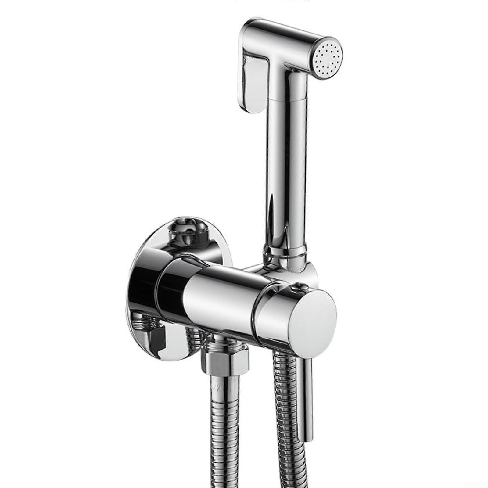 Handheld Bidet Douche Shower Spray For Shower And Toilet Bidet Use, Chrome Finish, SingleHandle Angle Valve