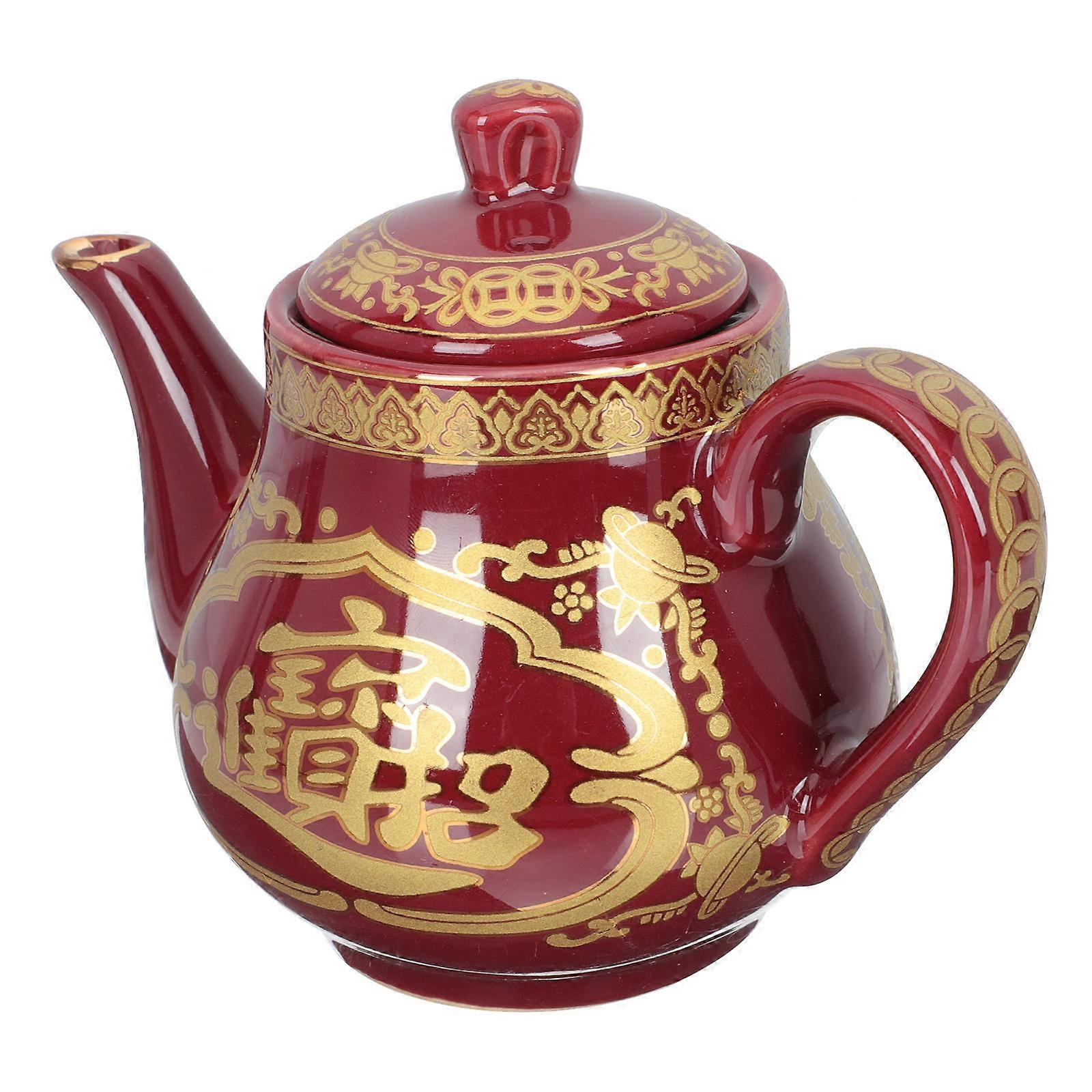 Red Ceramic Teapot Retro Vintage Teapot for Home Use 2Pcs Set