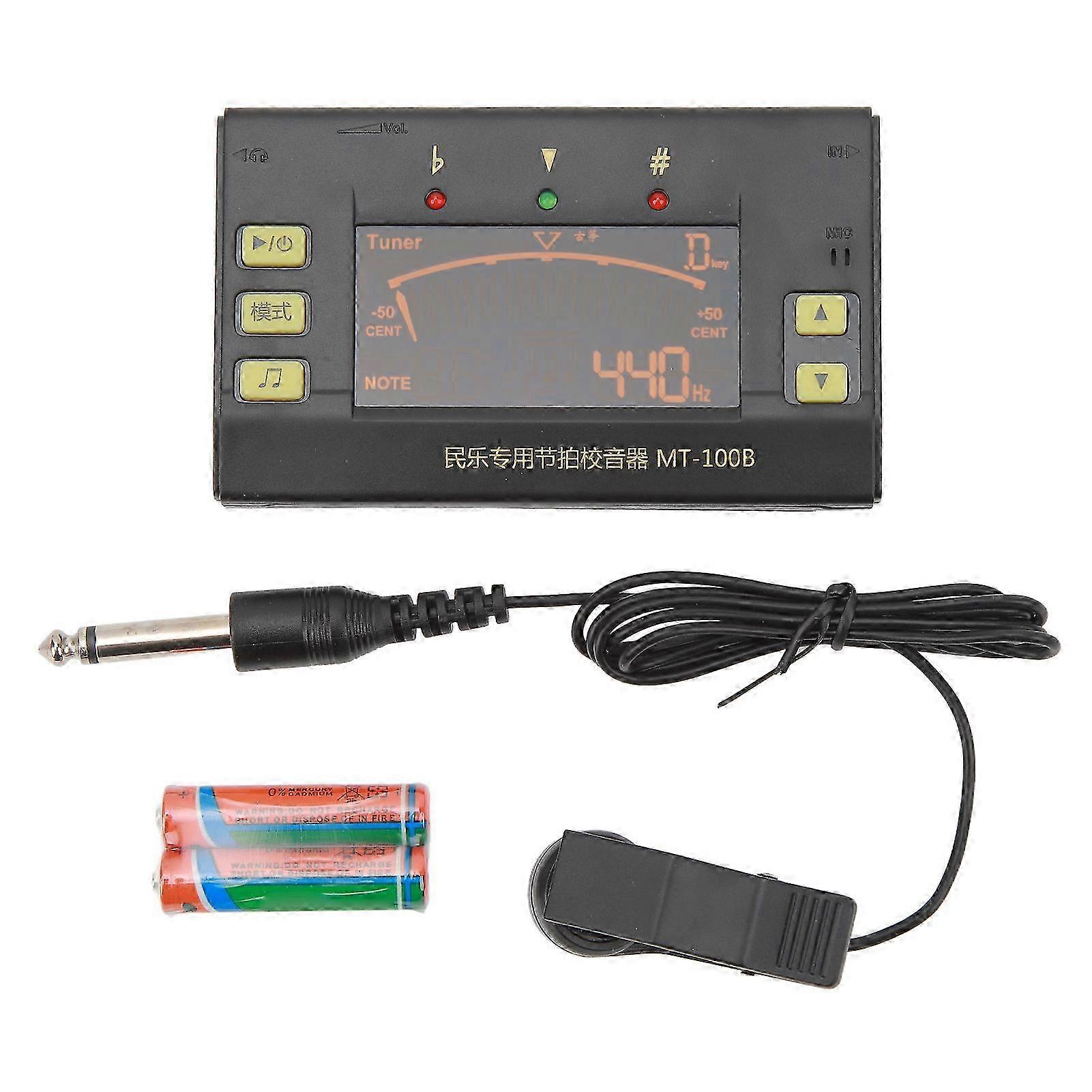 MT-100B Multi-Functional Tuner Metronome Pitch Detector Black Portable Design Three-in-One Tuning and Timing Tool Includes Batteries for Musical Instr