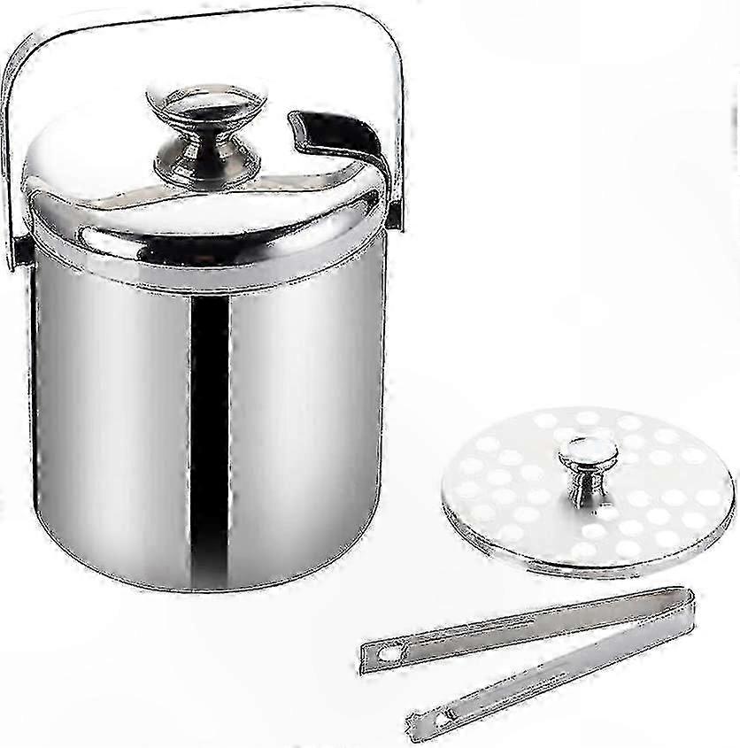 Insulated Stainless Steel Ice Bucket with Lid & Tongs, 1300ml Drinks Cooler Chiller