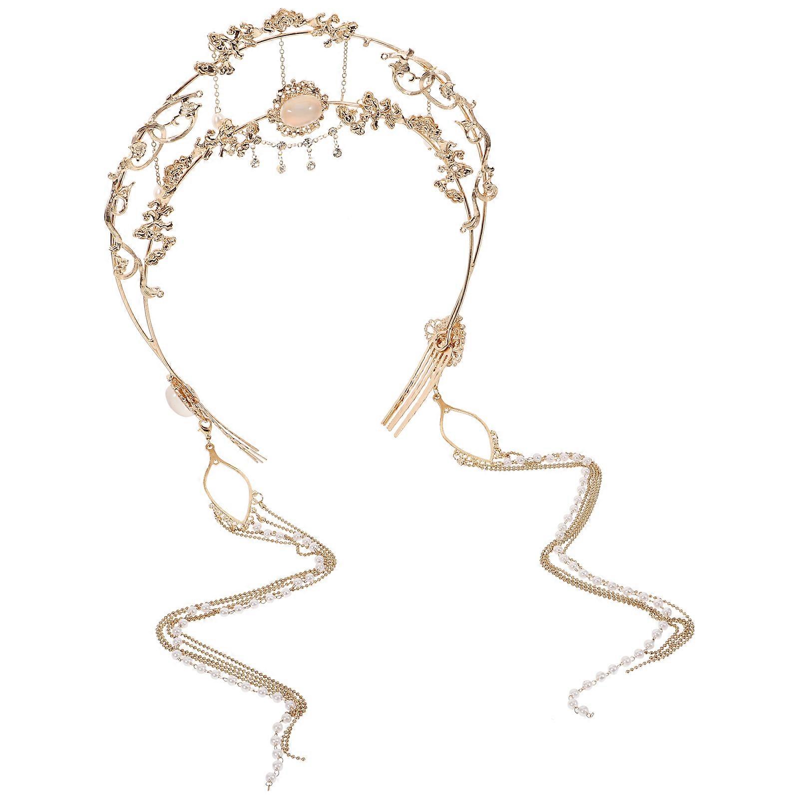 2Pcs Ancient Style Zinc Alloy Headpiece for Decoration Hanfu with Golden Tassel