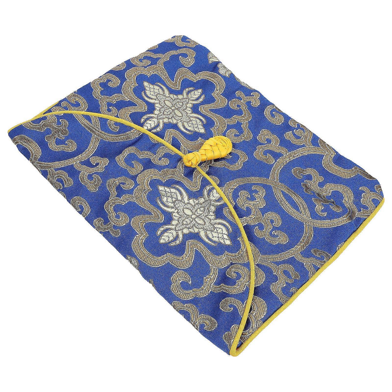 Buddhist Scriptures Storage Pouch Embroidery for Storage 2Pcs Blue Brocade Bag