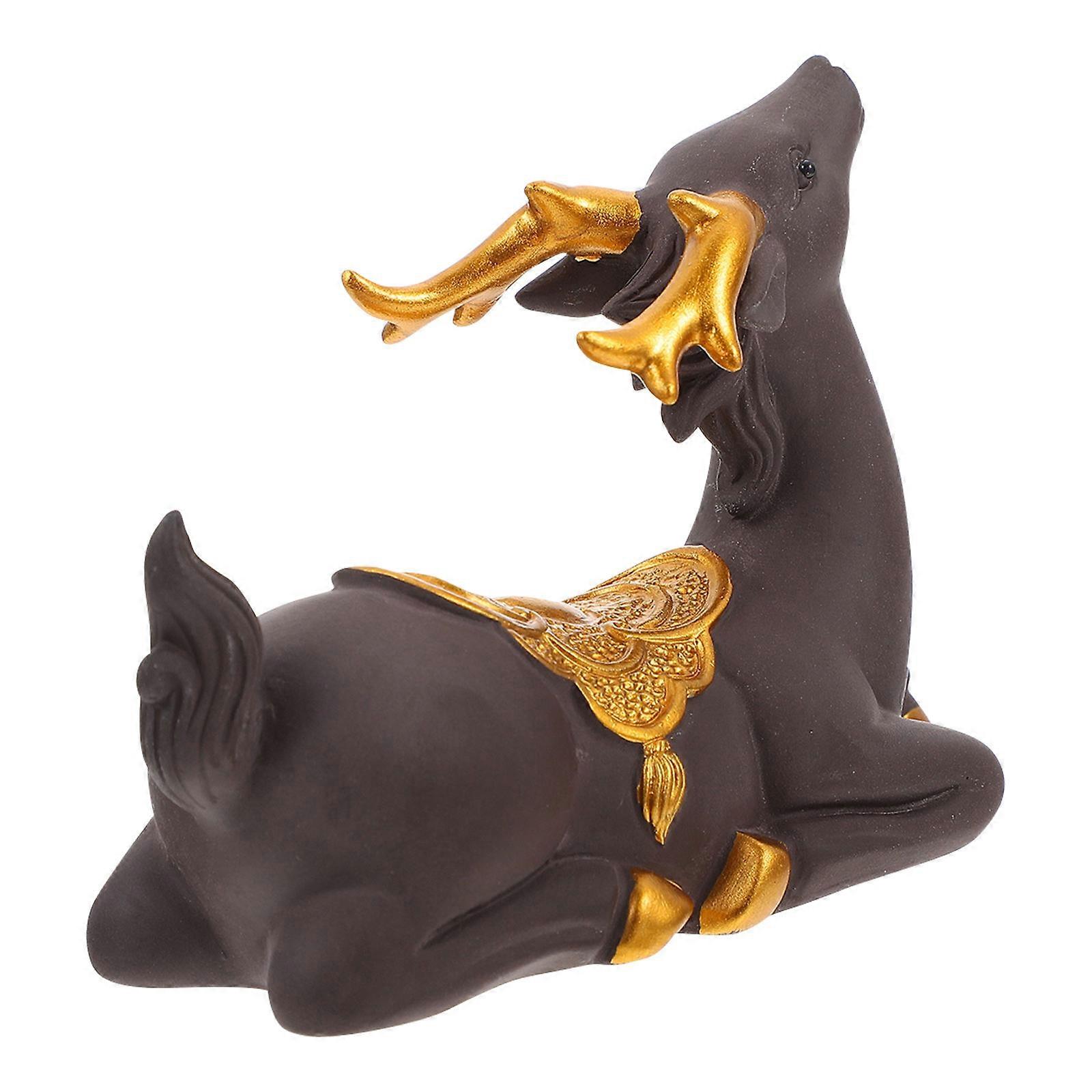 Purple Clay Craft Deer Decor 2Pcs Simple Style Desktop Decor 12x4.5x8.5cm Stable Base
