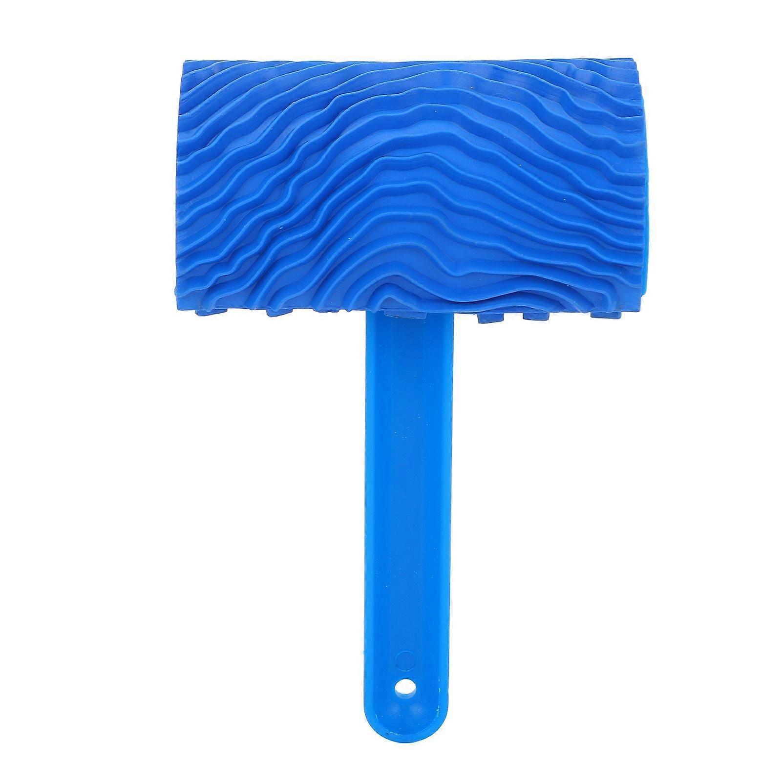 Blue Rubber Wood Grain Effect Paint Roller with Handle DIY Wall Decoration Tool
