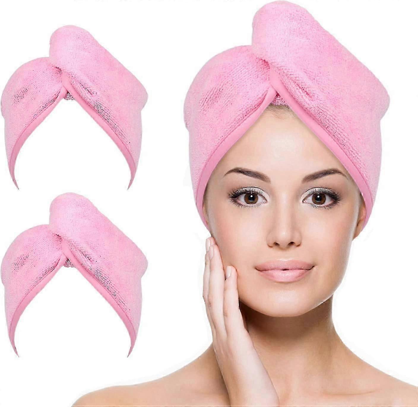 Microfiber Hair Towel Wrap Para Mulheres, 2 Pack 10 polegadas X 26 polegadas, Super absorvente rápido cabelo seco turbante para secar cacheado, cabelo longo e grosso (rosa)