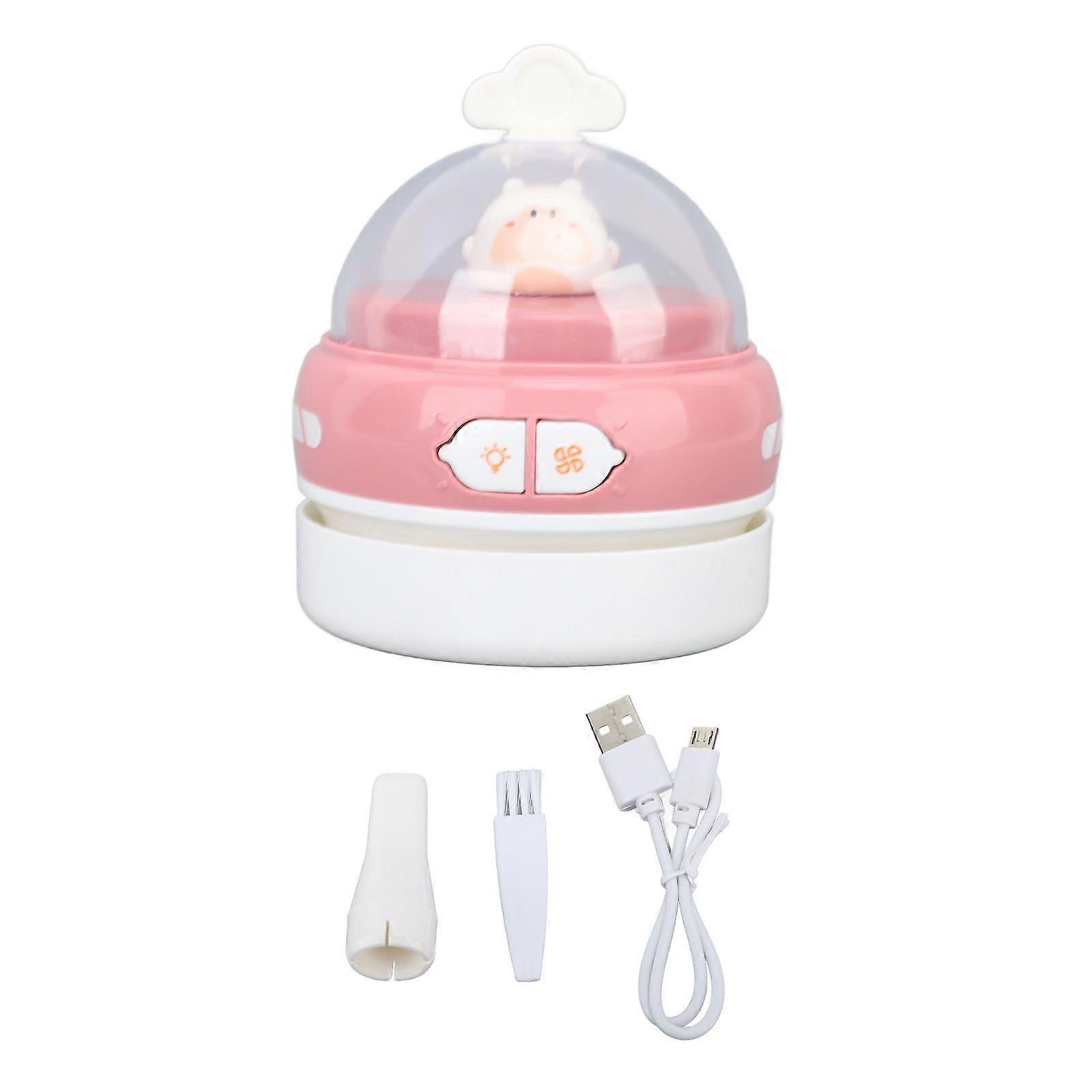 Desktop Vacuum Cleaner Portable Cordless USB Charging Handheld Efficient with Night Light Table Dust Sweeper for Pencil Eraser Shavings Pink