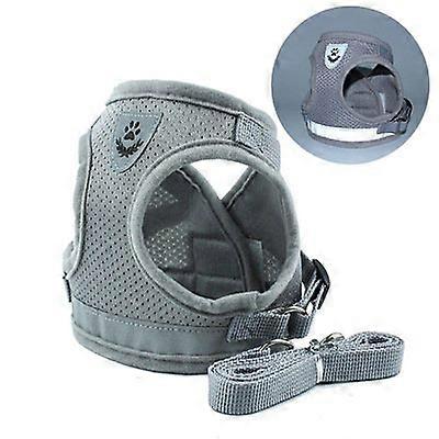Soft Dog Cat Harness With Leash Adjustable Halter No Pull Breathable Mesh Reflective Safety Walking Set Grey Size M