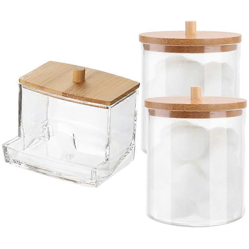 Cotton Swab Storage Box with Bamboo Lid Bathroom Container, Cotton Ball/Swab Dispenser, Jar Storage Box
