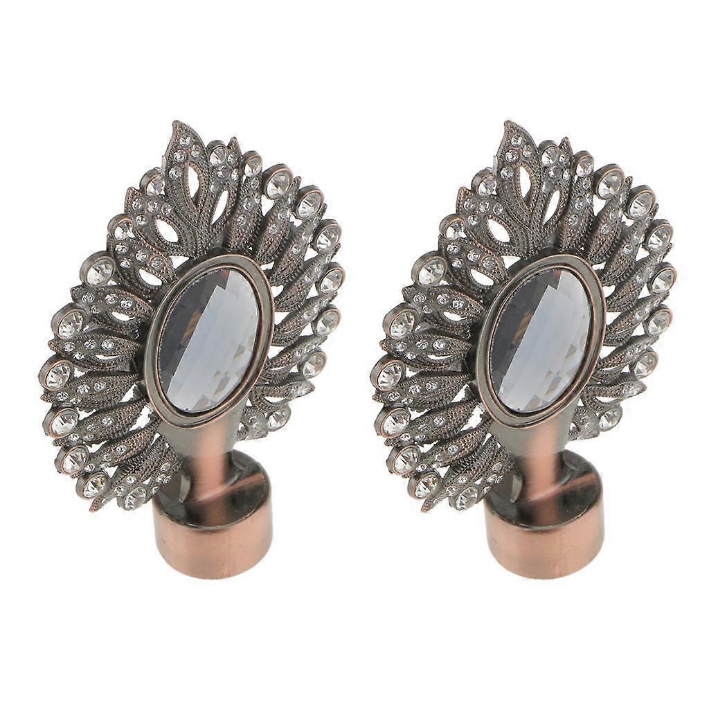 2xPeacock Tail Window Curtain Pole End Drape Rod Finals Head Dia.28mm-Copper