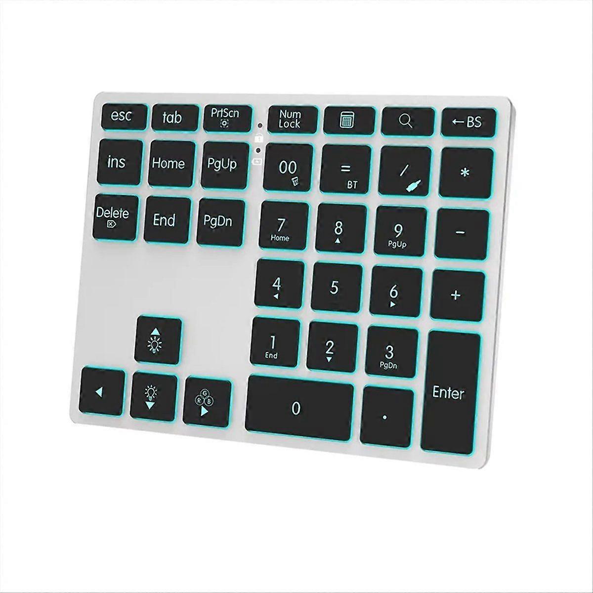 Tri-Mode Numpad 7-Color LED Backlit, BT5.0/USB/2.4G Wireless Rechargeable Number Pad 35-Key Scissor