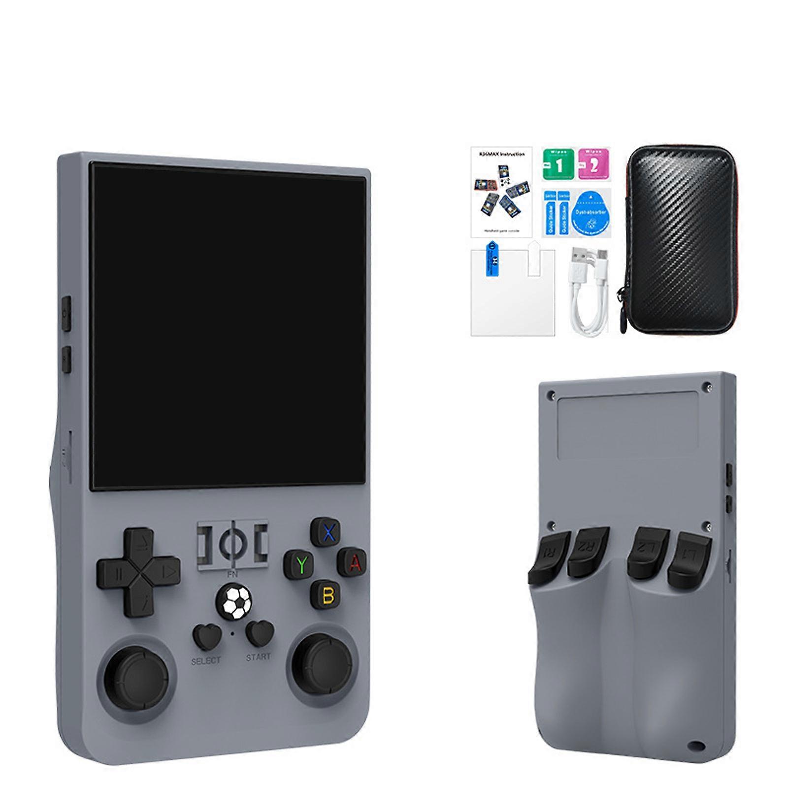 1 Set R36Max Retro 4.0in Handheld Console 128GB High Capacity 4000mAh Battery Wide Emulators Support For Gamers  Gray
