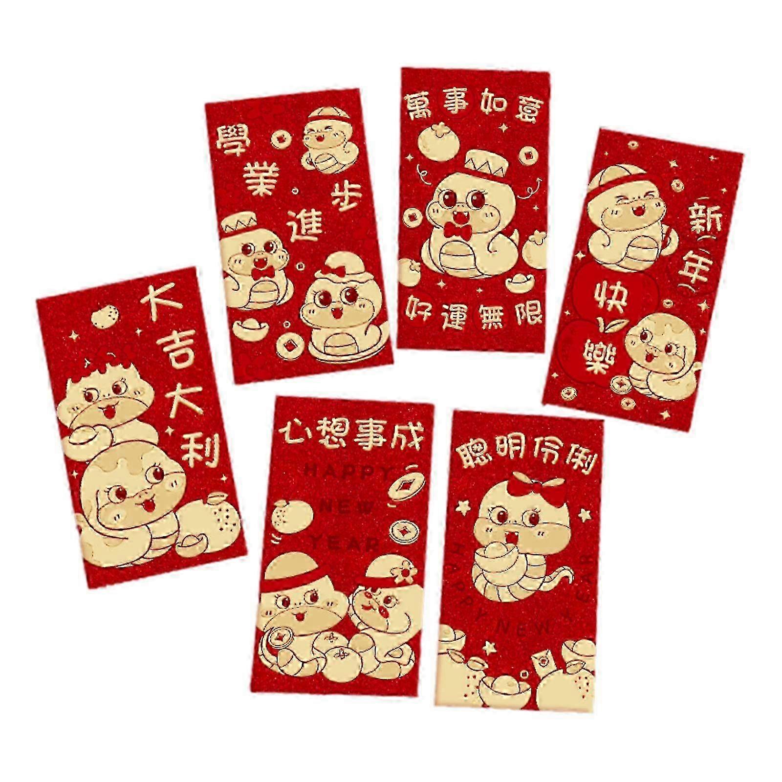 6pcs Elegant Glittering Matte Finish New Year Envelopes Decorative Glittering Matte Money Envelopes for Festival