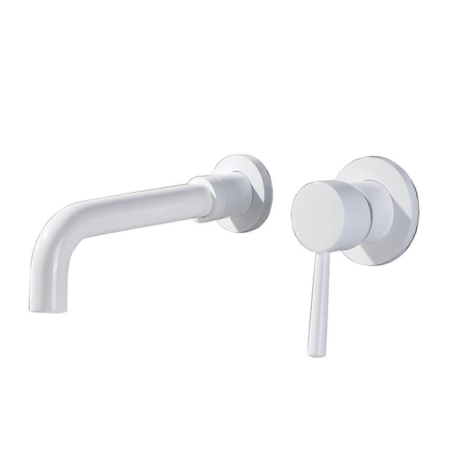 Basin Mixer Tap Wall Mounted White Brass Bathroom Sink Tap