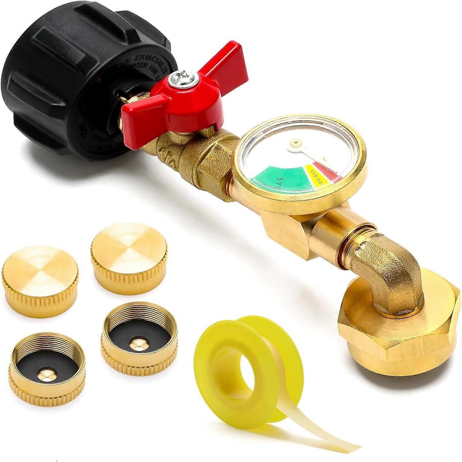 Donemore Propane Refill Adapter for 1 lb Tank with Gauge & Valve, compatible with 5-40LB Tanks