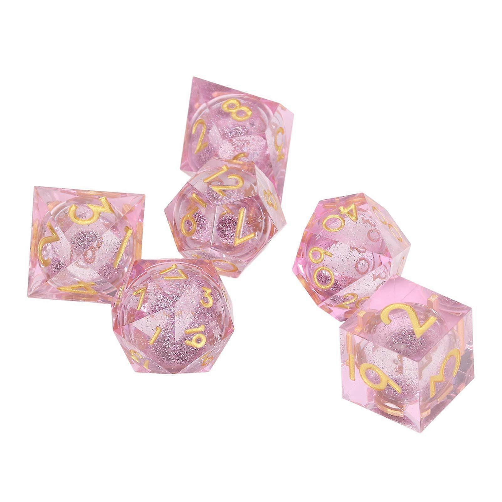 7pcs Resin Sharpness Edged Dice Transparent Polyhedral Liquid Quicksand Role Playing Game Number Dice Purple QuicksandSH