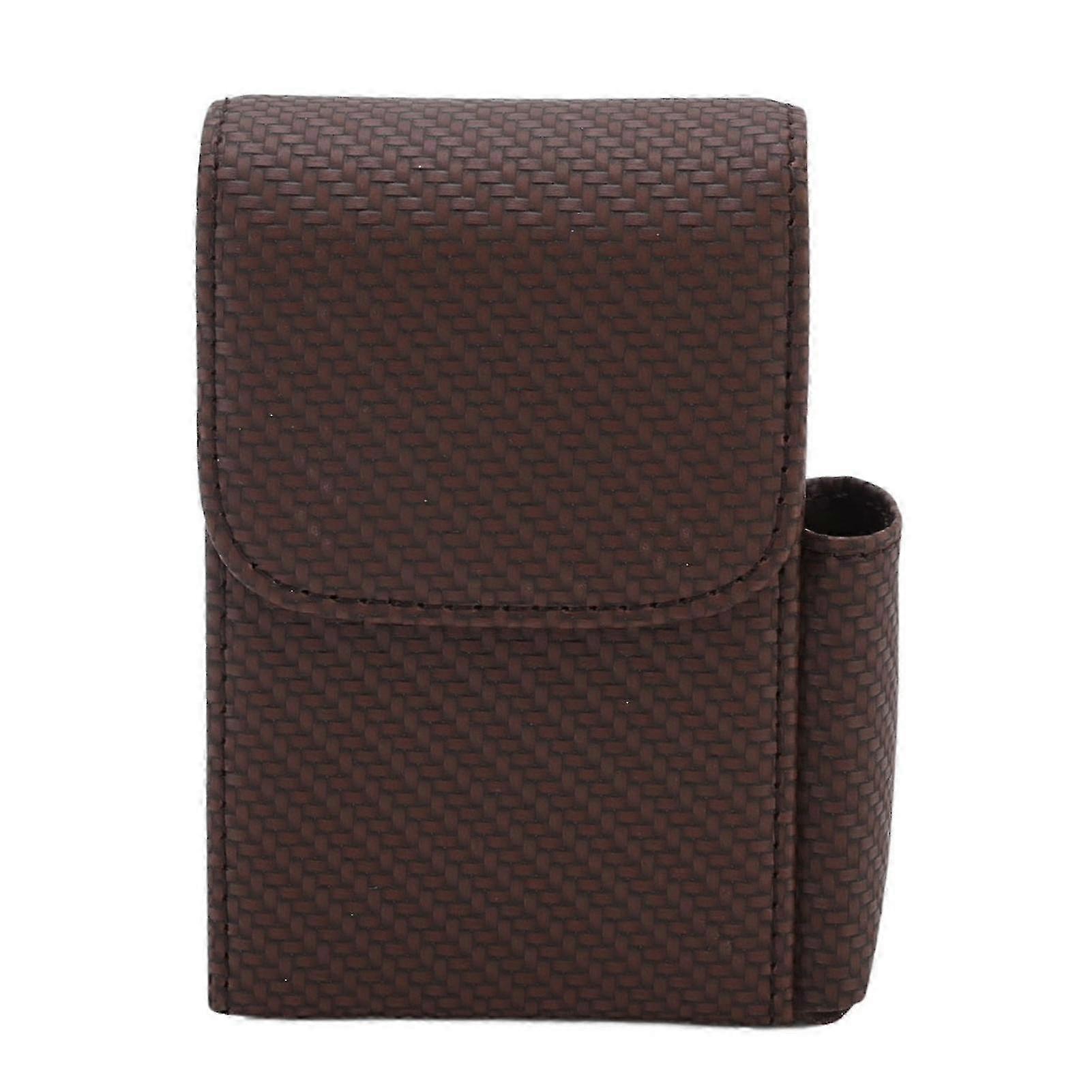 PU Leather Cigarette Box Woven Pattern Cigarette and Lighter Holder Multifunctional 20 Pieces Cigarette Case