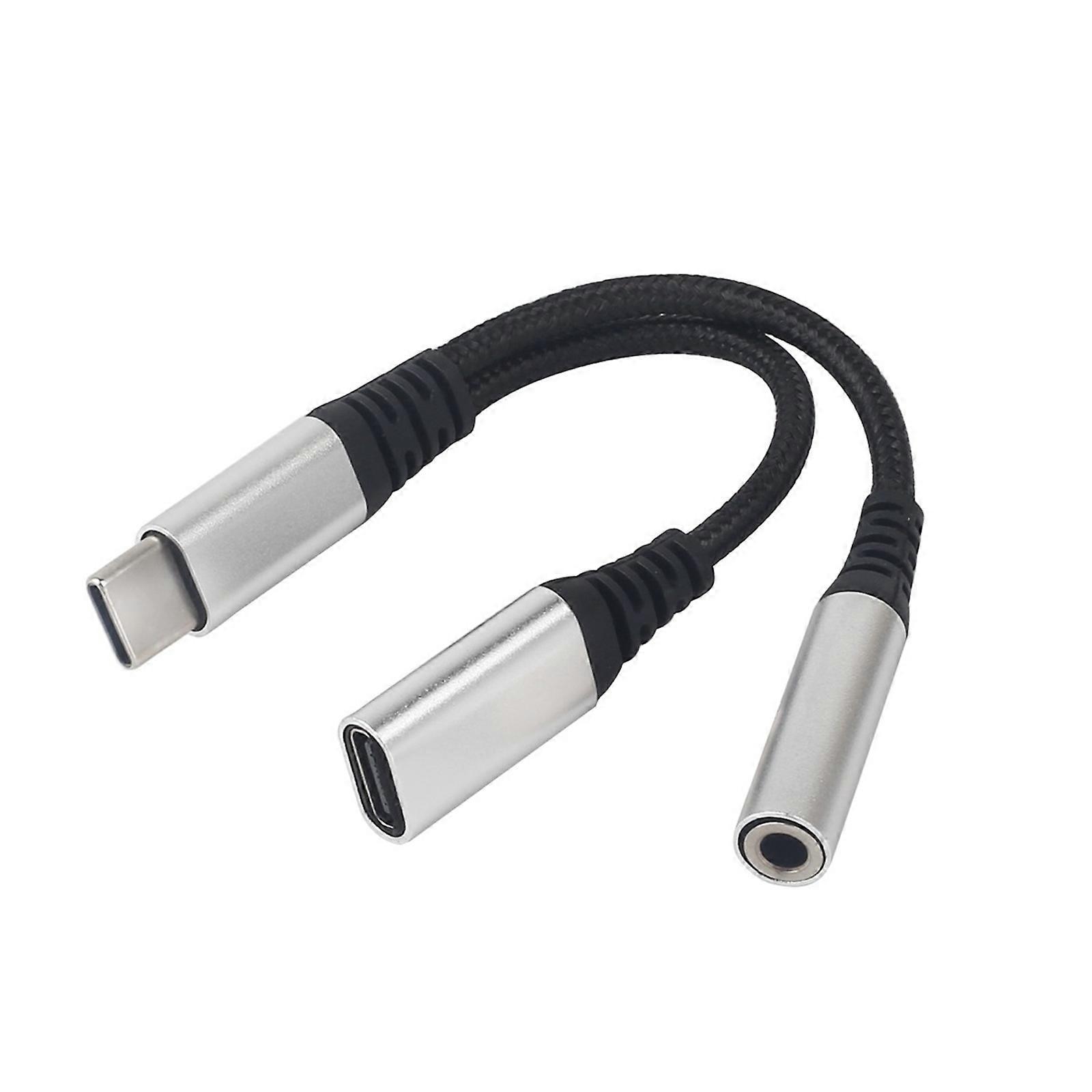 2 in 1 USB C To 3.5mm Music Charge Adapter With HiFi Chip Simultaneous Charging For Smartphones Tablets  Silver