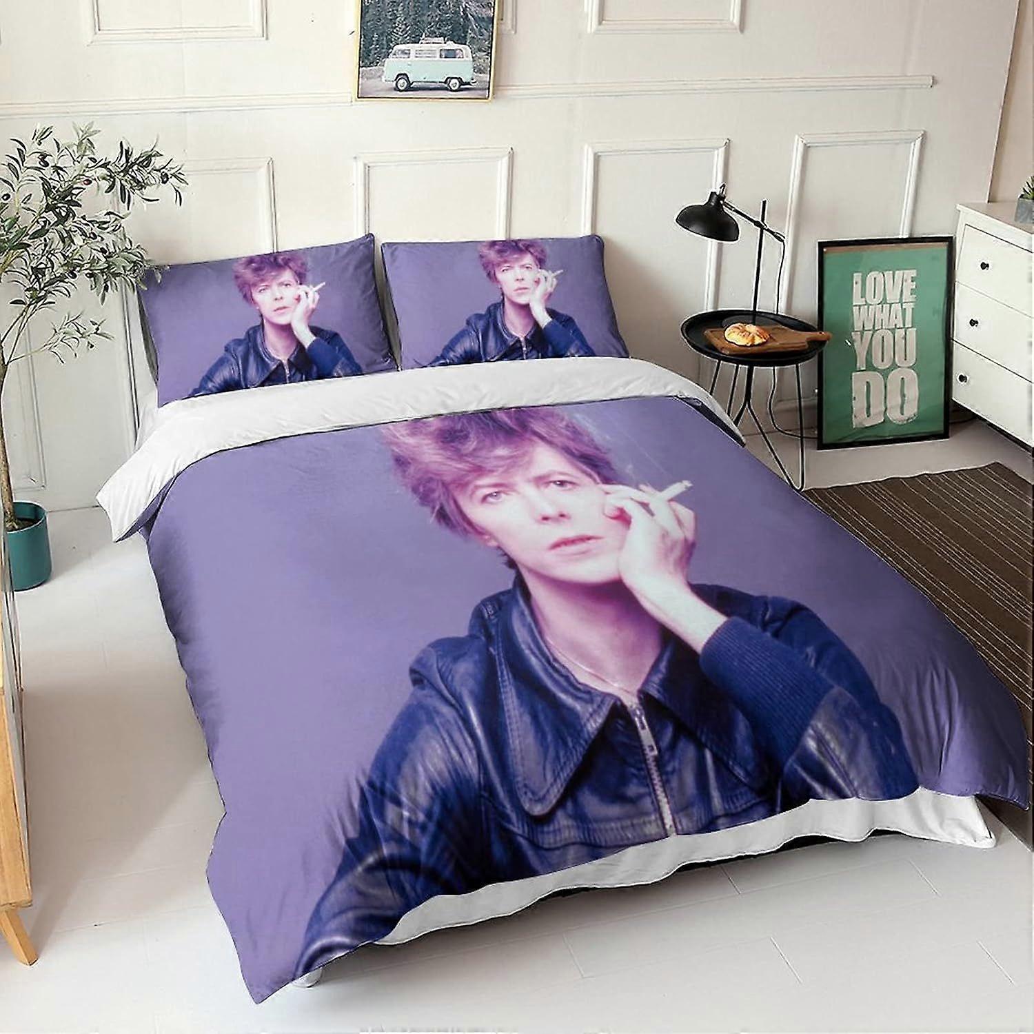 David Bowie Edredom Capa Set 3D Rock 'n' Roll Padrão Printe Roupa de cama Cantor Colcha Edredom Cover Set, Microfibra Macia Dupla