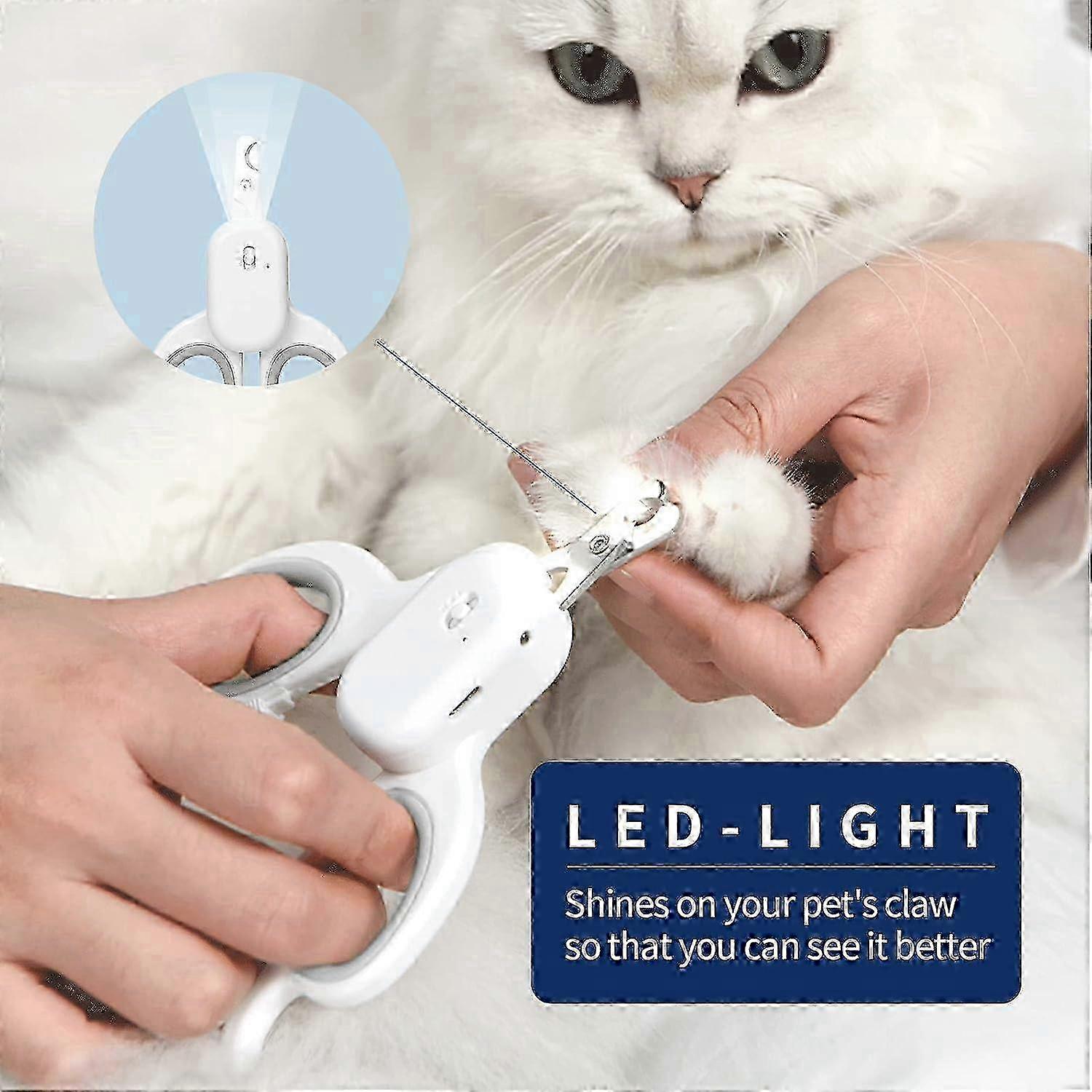 Dog and cat nail clippers, LED and UV light for the detection of cats, lock, small animals and small breeds for small breeds, USB charging gray