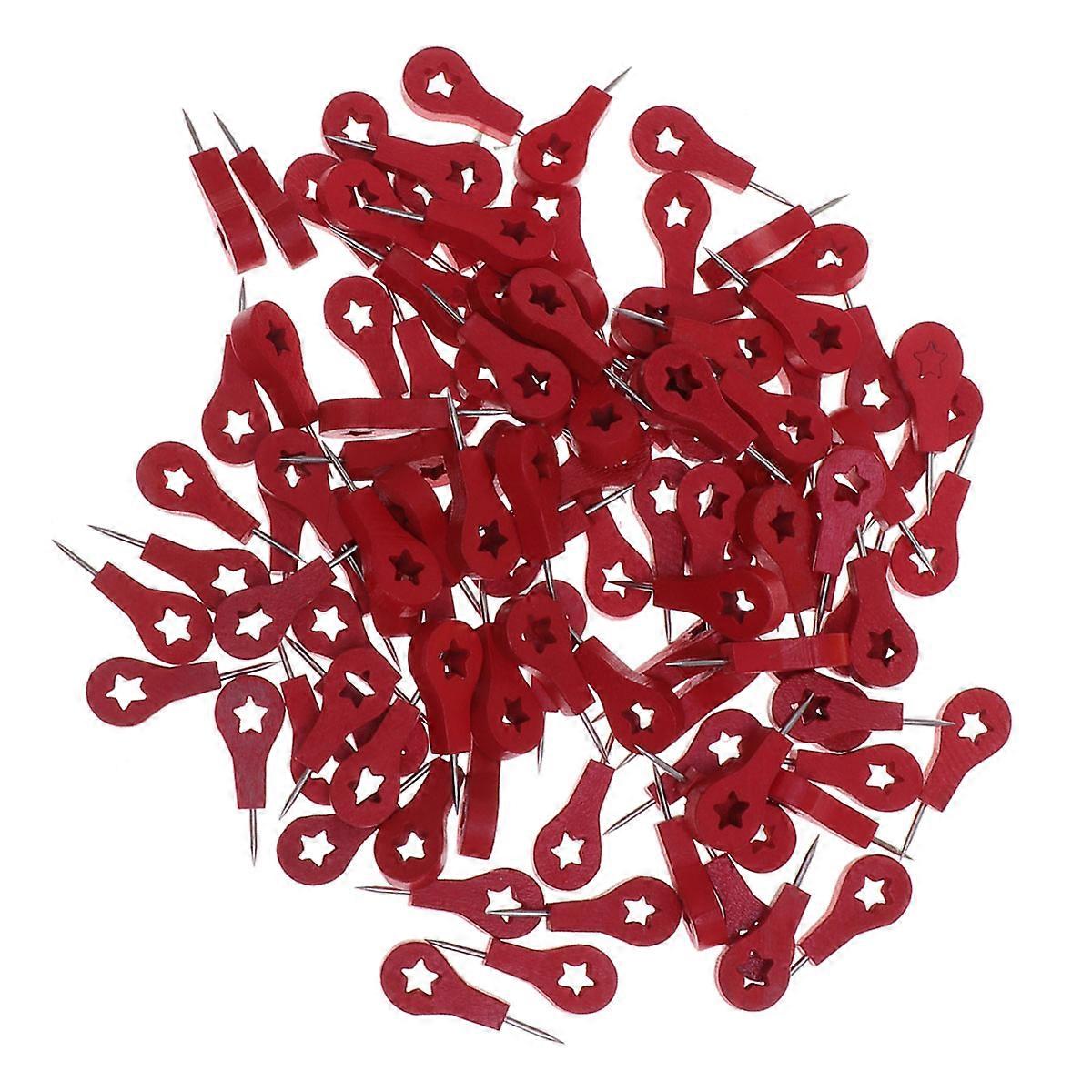 Red Wood Pushpin for Fixation 100Pcs Practical Thumbtack for School Use