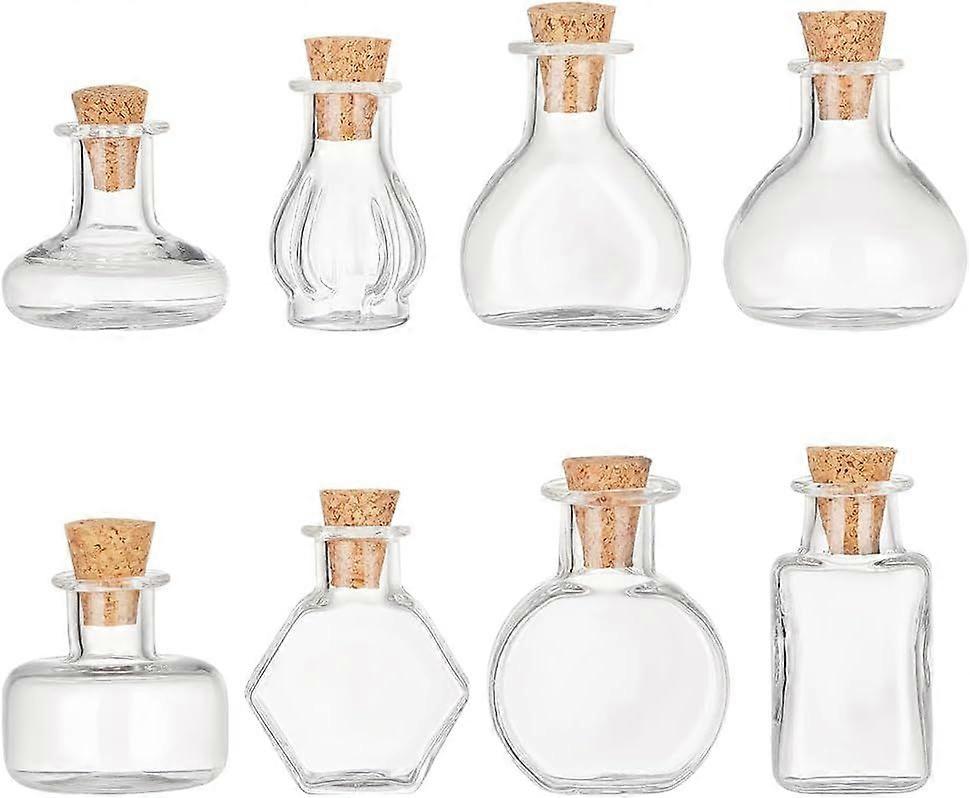 8 Style Mini Glass Bottles Clear Glass Jars Empty Wishing Bottles with Cork Stoppers Tiny Drifting Bottle Spell Jars for Wedding Party Decoration Favo