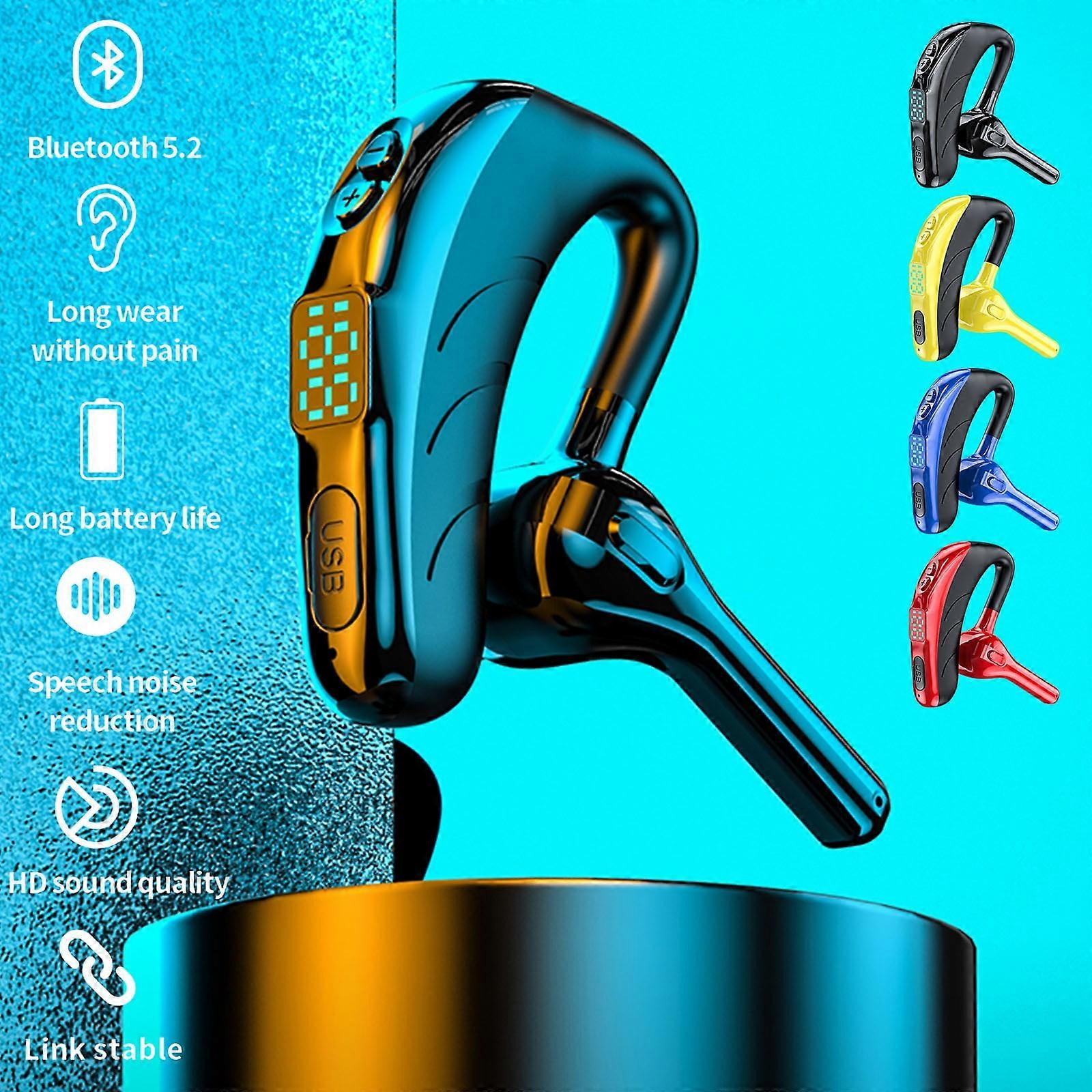 Jacenvly 2024 New Wireless Earphone with Mic, Bluetooth 5.2, LED Display, Single Ear Headset, Yellow