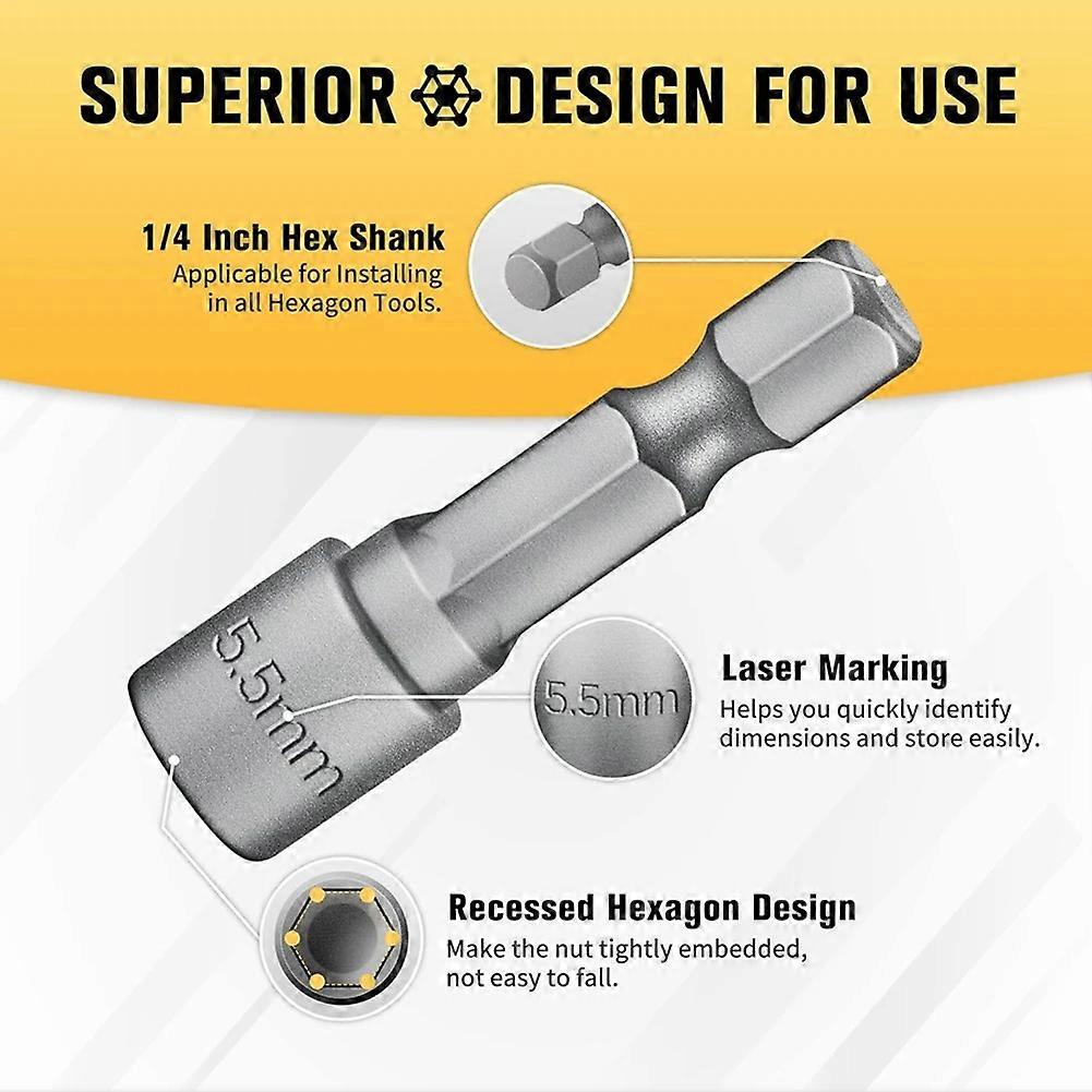 14PCS Powerful Socket Hexagonal Wrench Hexagonal Handle Screwdriver Socket Extension Rod Pneumatic Screwdriver Insert