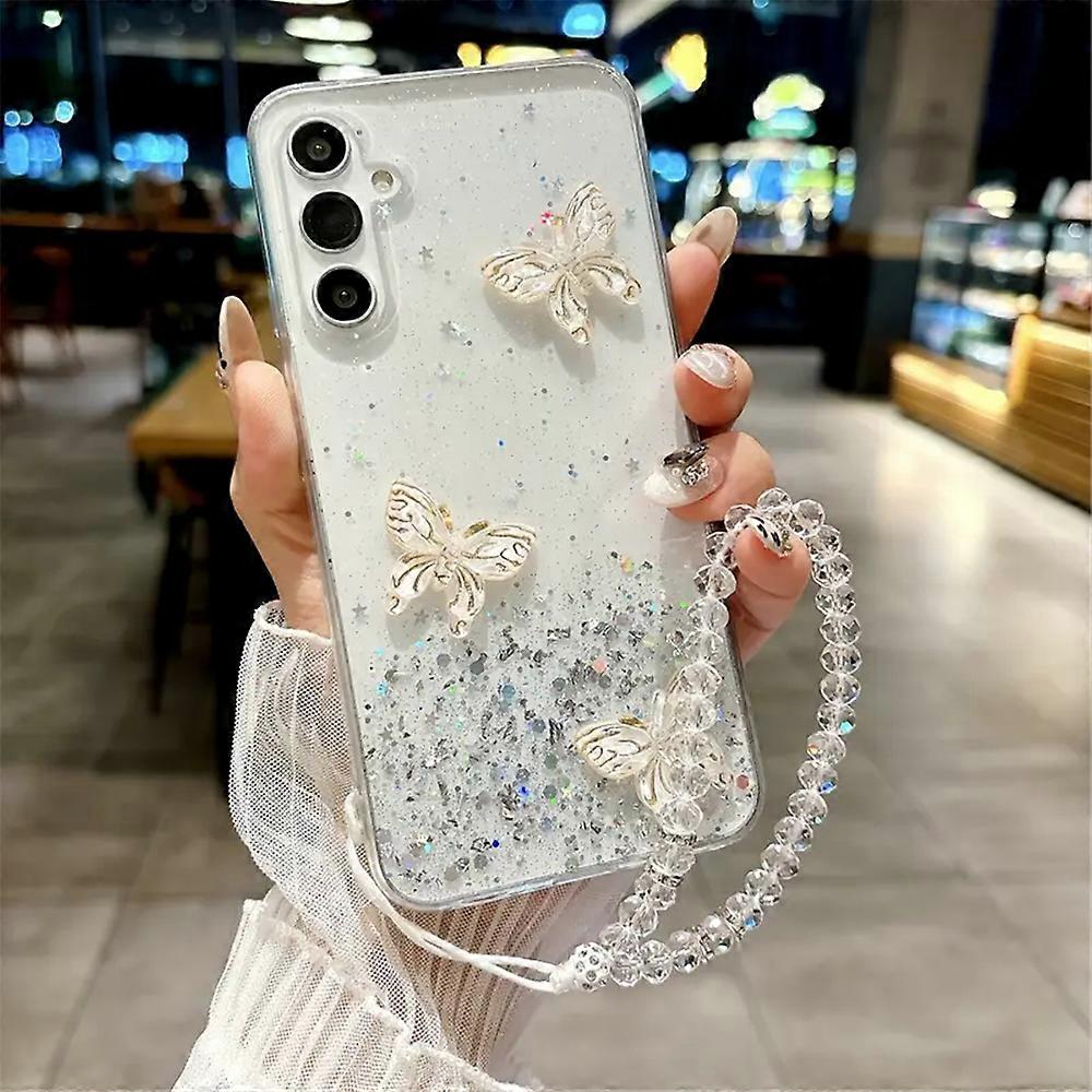 Bling Glitter Lanyard Phone Case For Samsung A17 A07 A16 A06 A26 A36 A56 A15 A25 A35 A55 A14 A24 A34 A54 A04S 3D Butterfly Cover