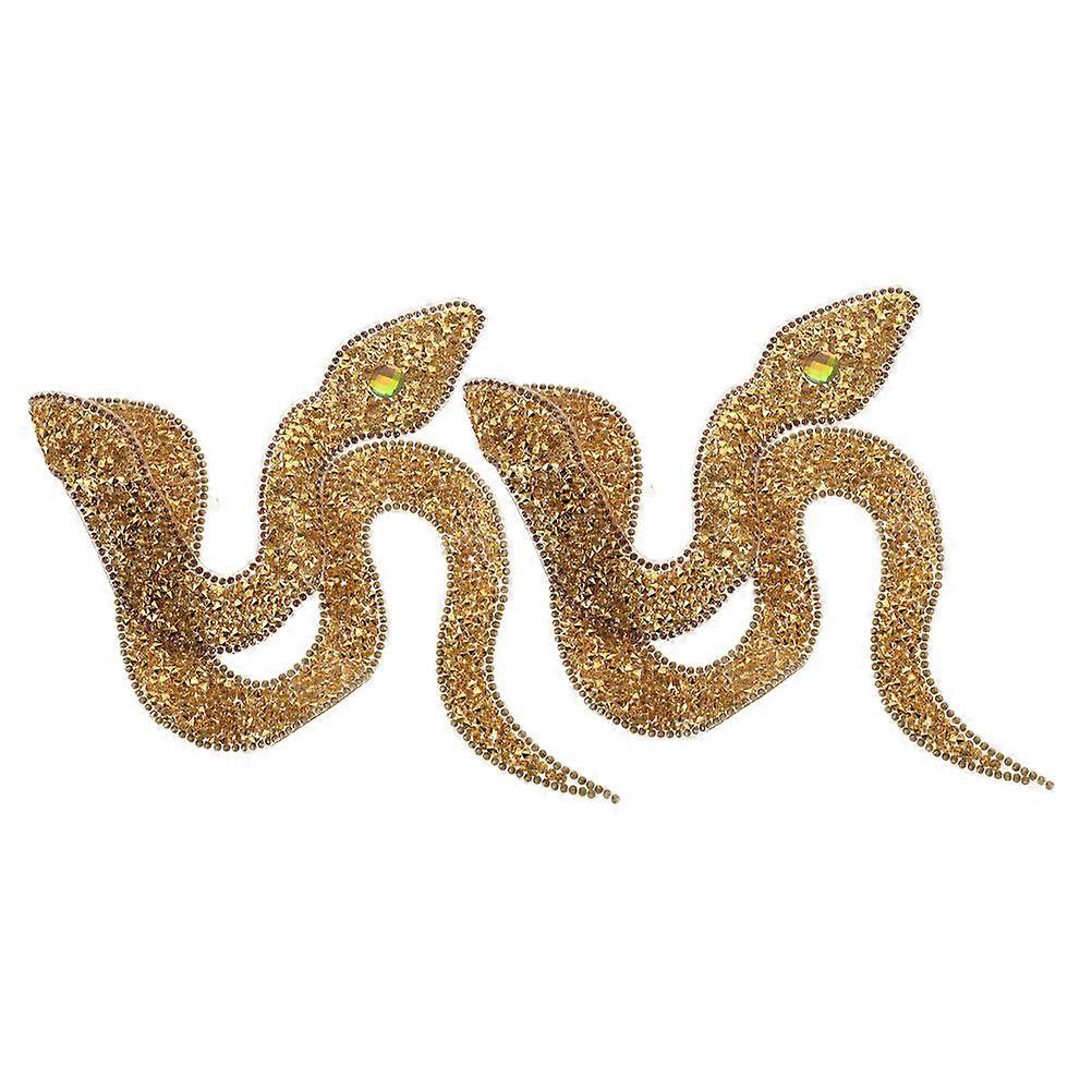 Snake Rhinestone Applique Patch for Clothing Craft 2Pcs Golden