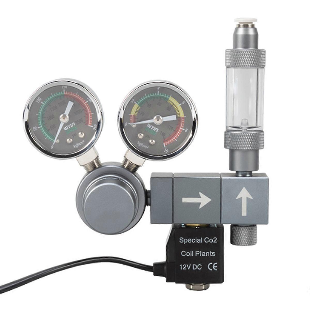 CO2 Regulator Dual Meter Solenoid Valve Foam Recorder Control System Fish Tank CO2 Pressure Reducing Valve B EU Plug