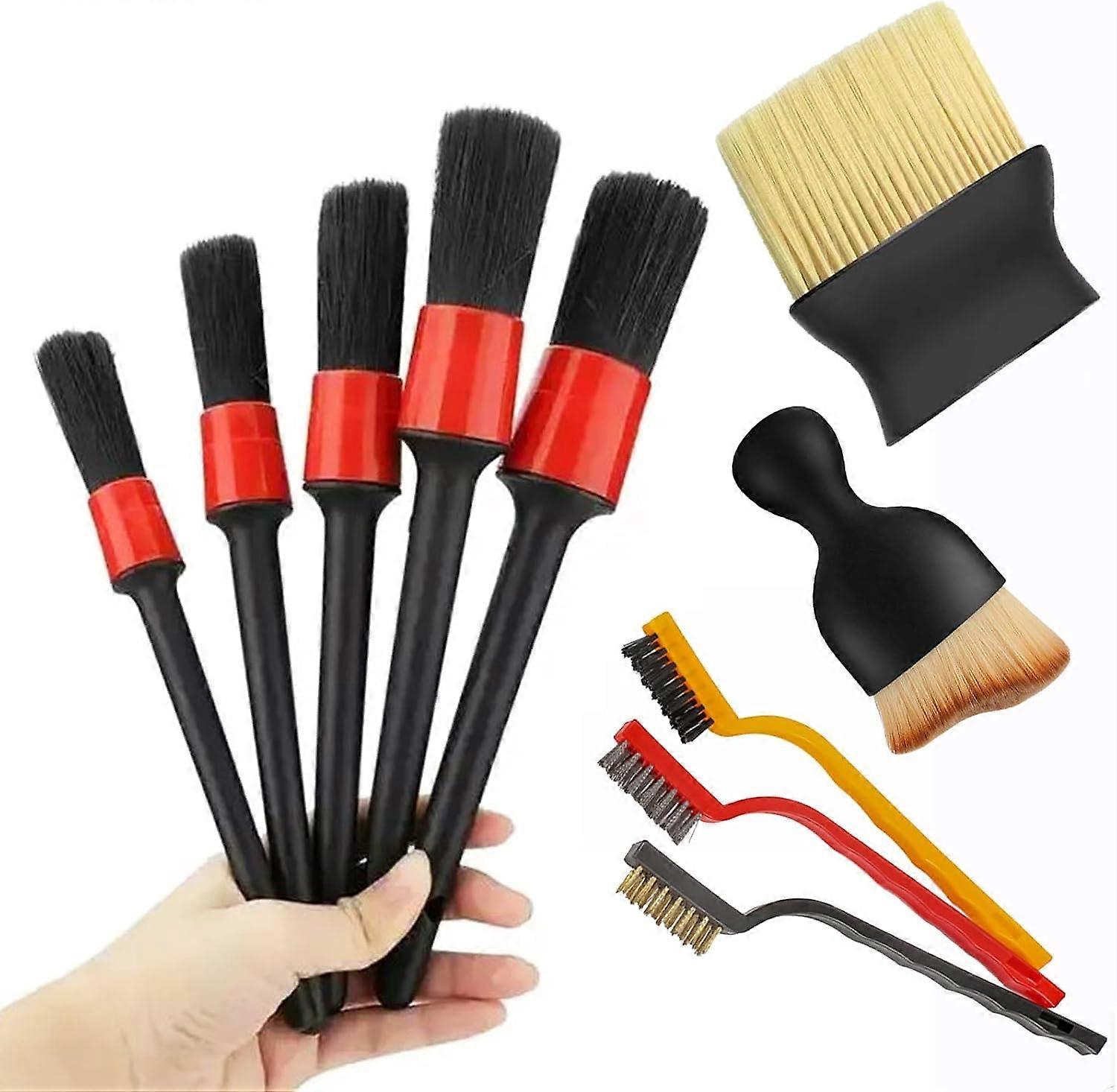 10pcs Car Detailing Brush Set with MultiSize Brushes, Wire Brushes and Soft Bristle Interior Dusting