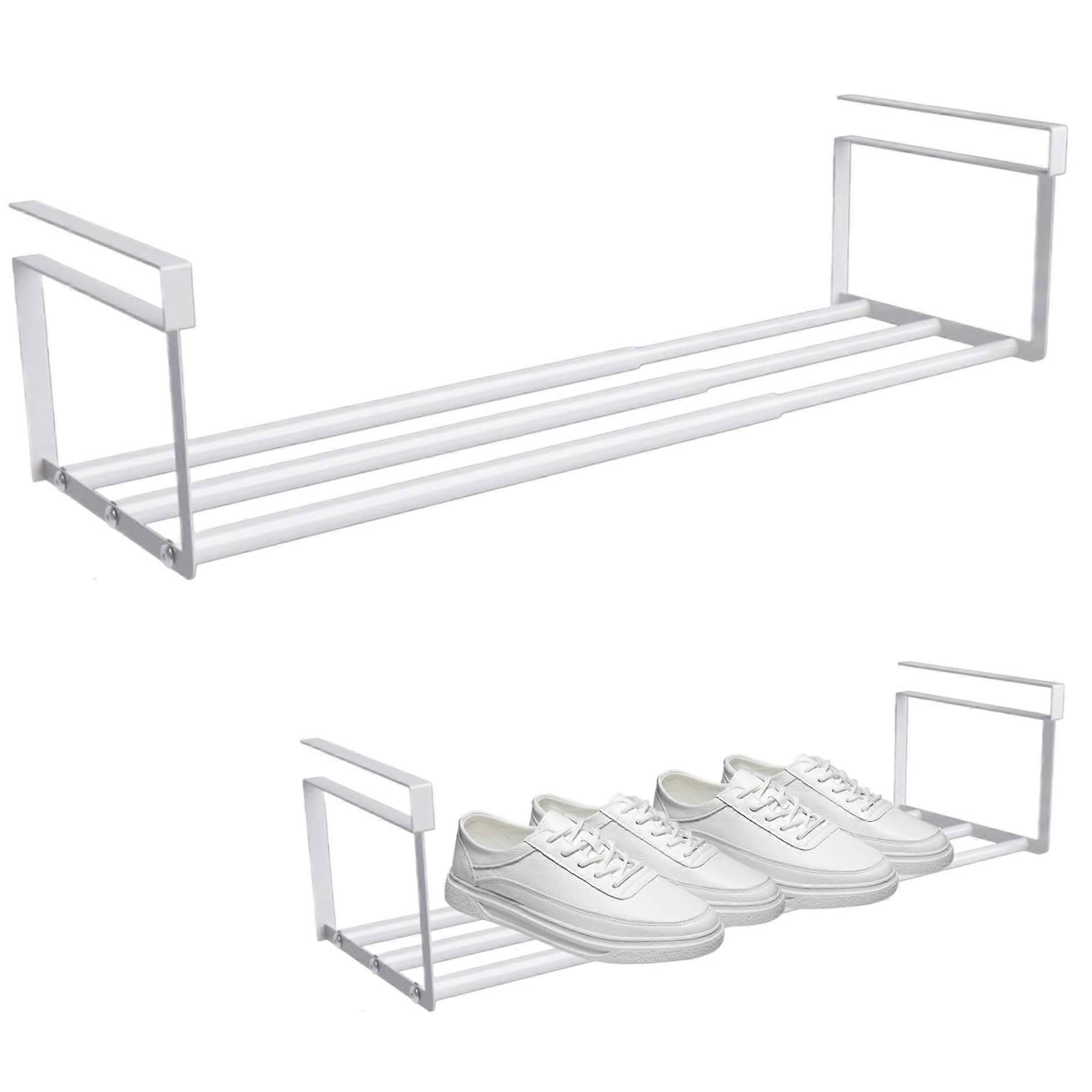 Under Cabinet Shoe Rack Adjustable Length 16.531.5in Space Saving Hanging Storage for Boots Sneakers Sandals White