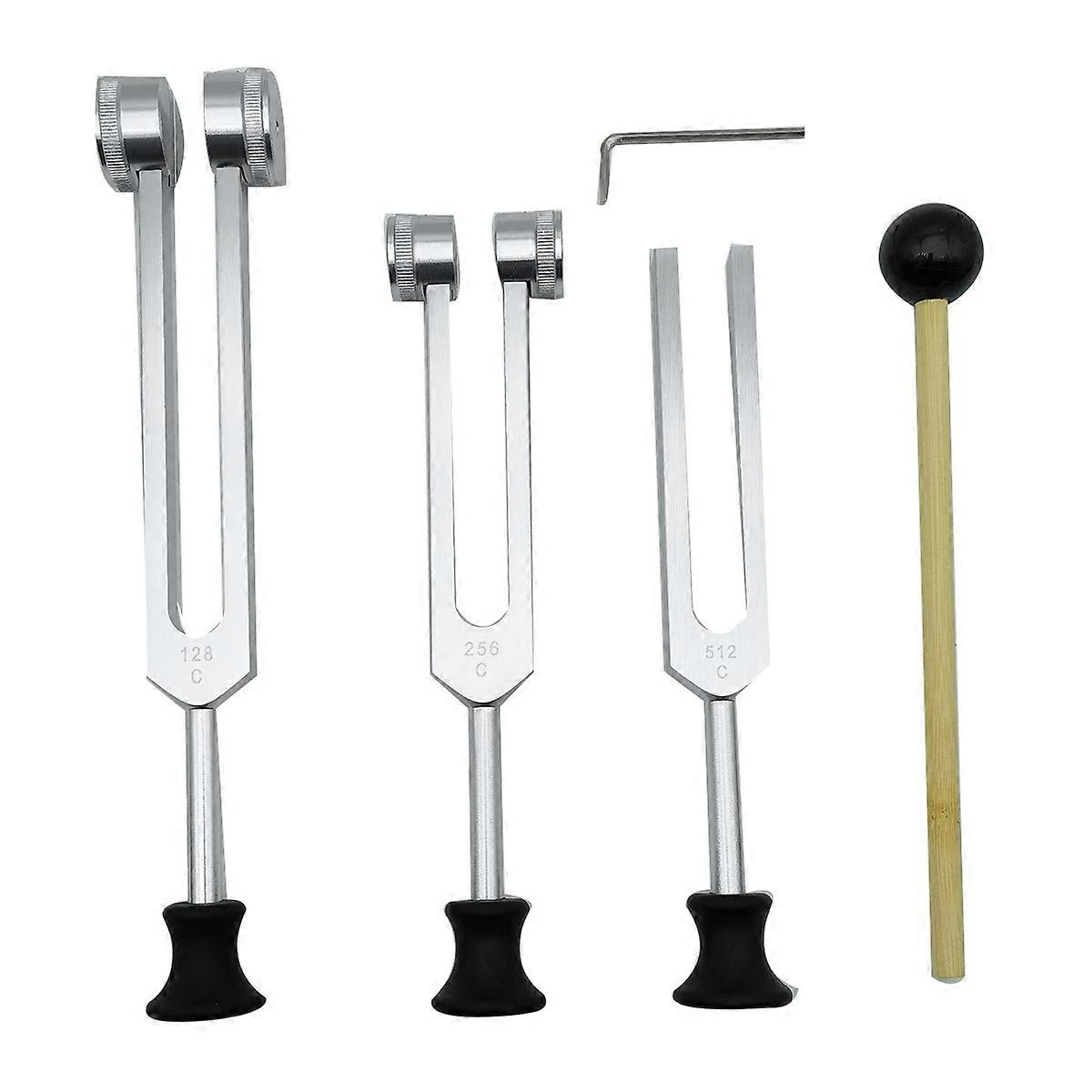 4 Pack Tuning Fork Set(128Hz, 256Hz, 512Hz) with Base,Silver