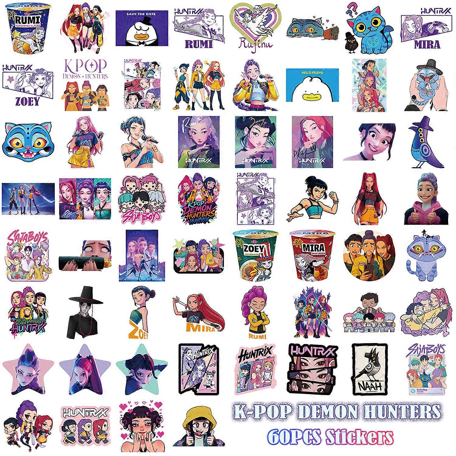 60 pi��ces KPop chasseurs de d��mons autocollants bricolage HUNTR/X Graffiti autocollants imperm��ables chasseurs de d��mons Emoji autocollants 