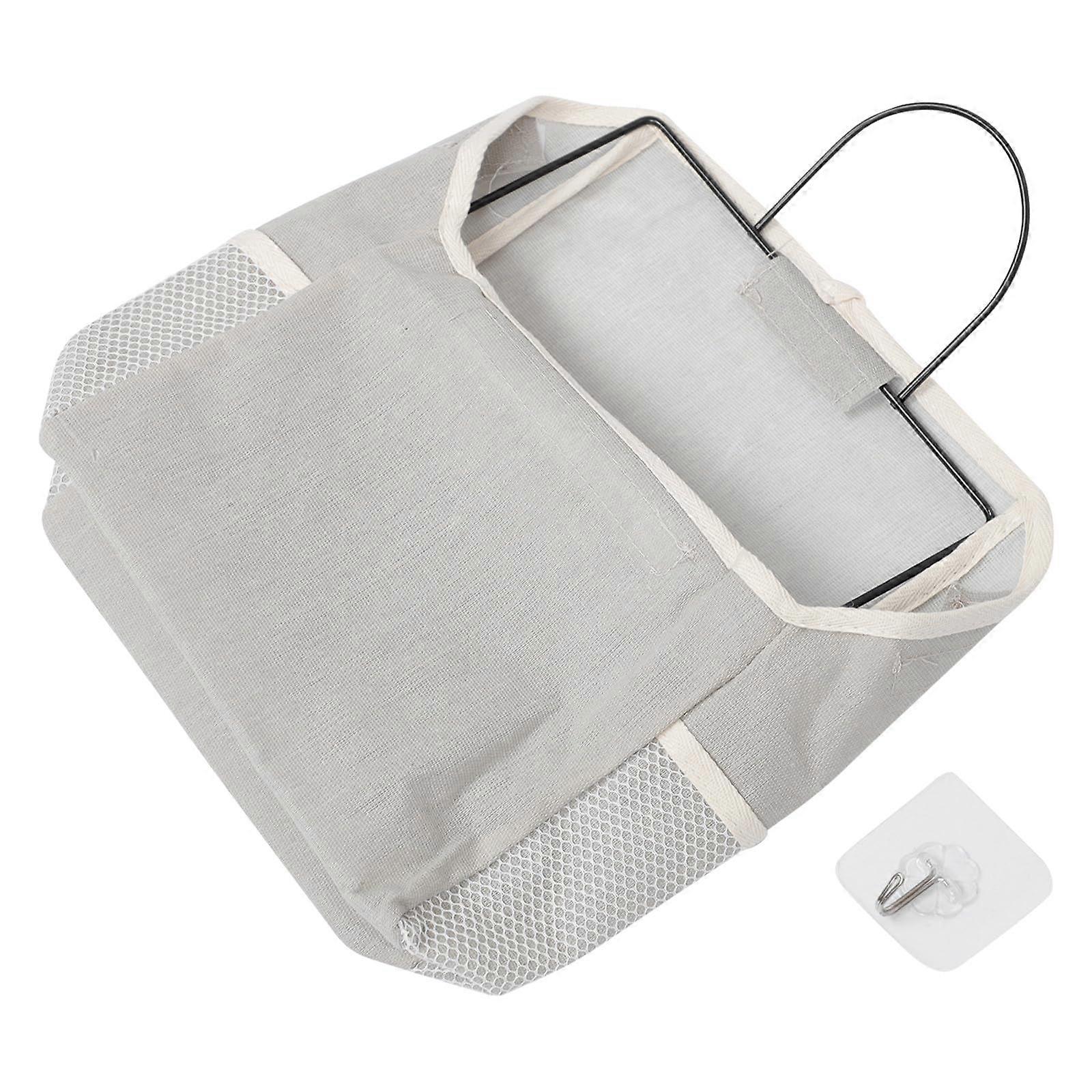 Wall Hanging Storage Bag Door Organizer with Pockets, Cotton Linen Fabric, Space Saving Design, Gray