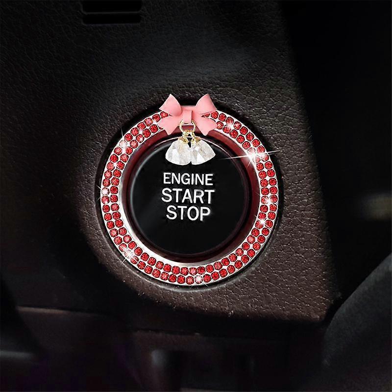 Rhinestone Decor Bowknot Design Car Engine Start Stop Button Ring, Car Engine Start Stop Button Decoration, Car Interior Accessories for Wom