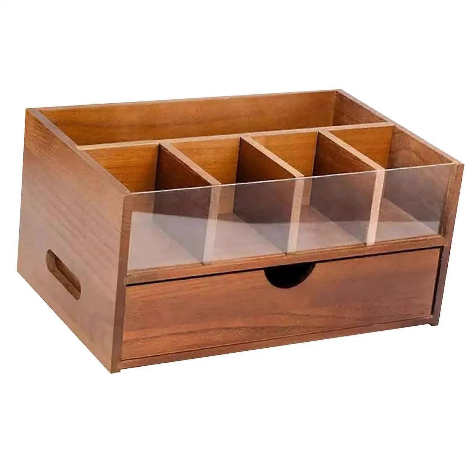 Rustic Wood Coffee Bar Organizer with Versatile Compartments for Kitchen Counter or Office
