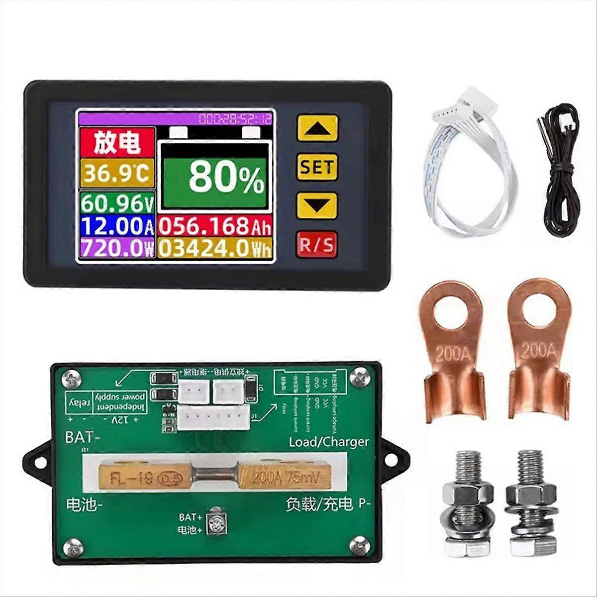 DC7-200V Display Voltage Current Power Meter Voltmeter Battery Capacity Tester Bidirectional Current Coulometer 200A