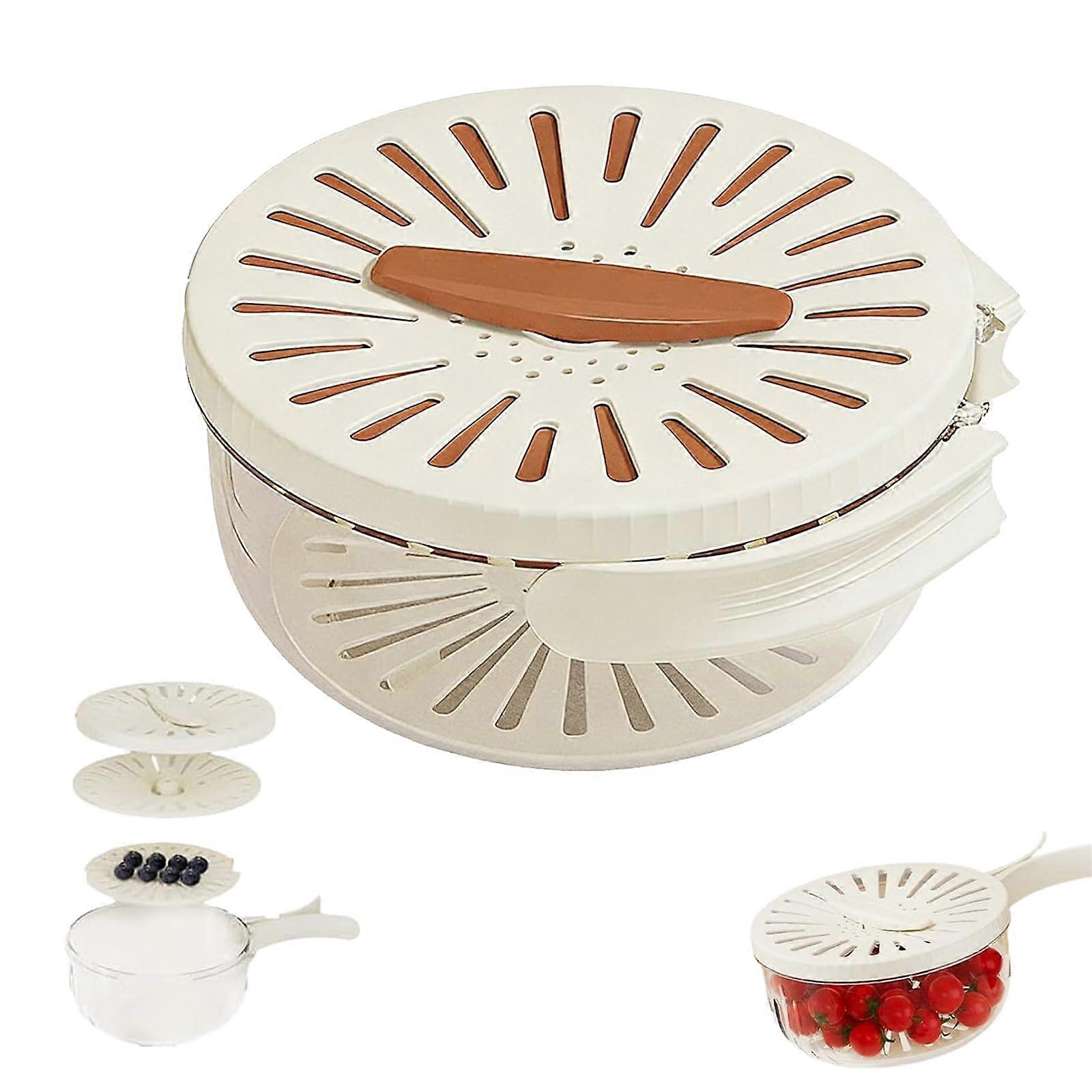 2in1 Fruit and Vegetable Strainer with Rotating Lid, Foldable Handle Produce Washing and Storage Container