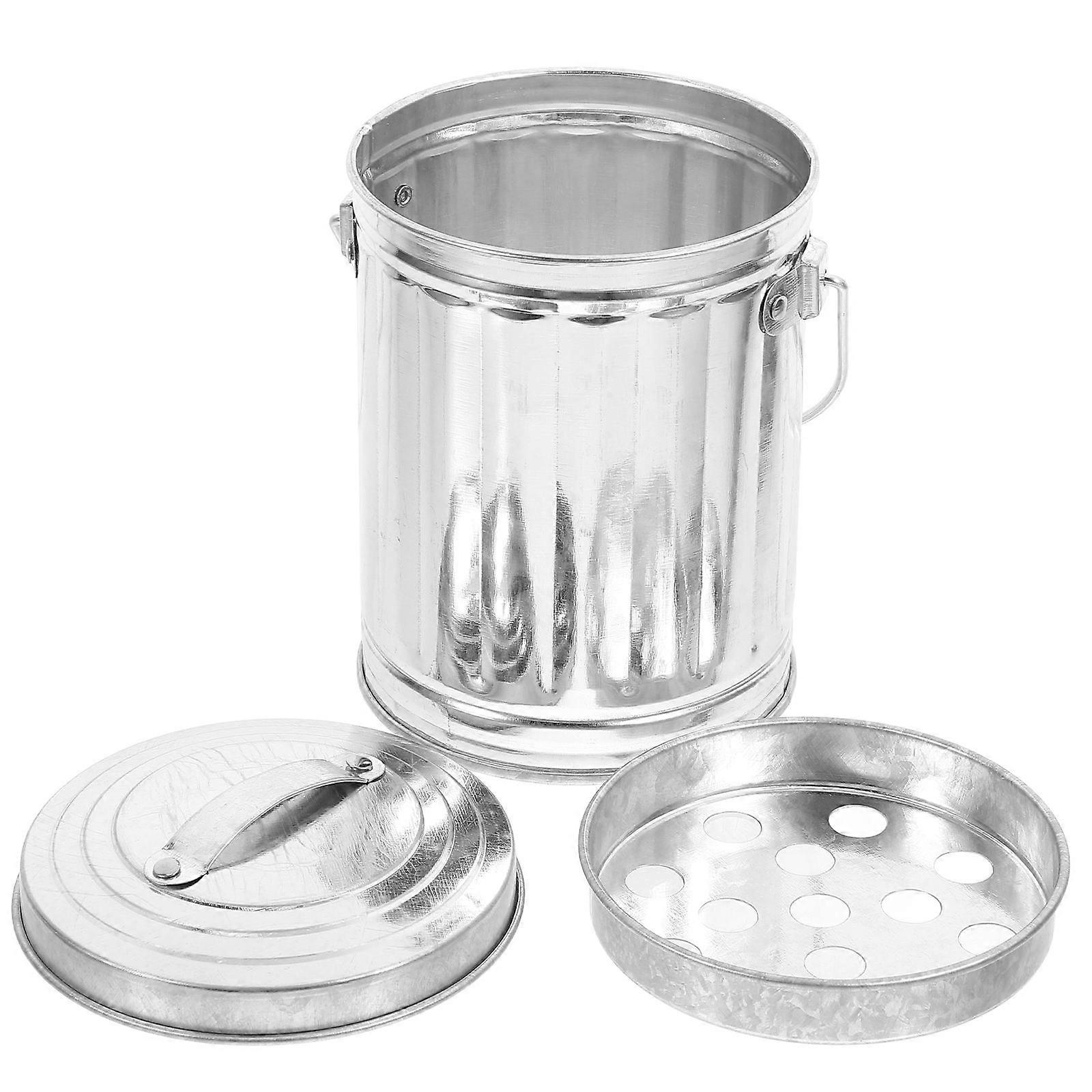 Mini Desktop Trash Can with Lid 1 Set Metal Rubbish Bin for Tabletop Ash Garbage