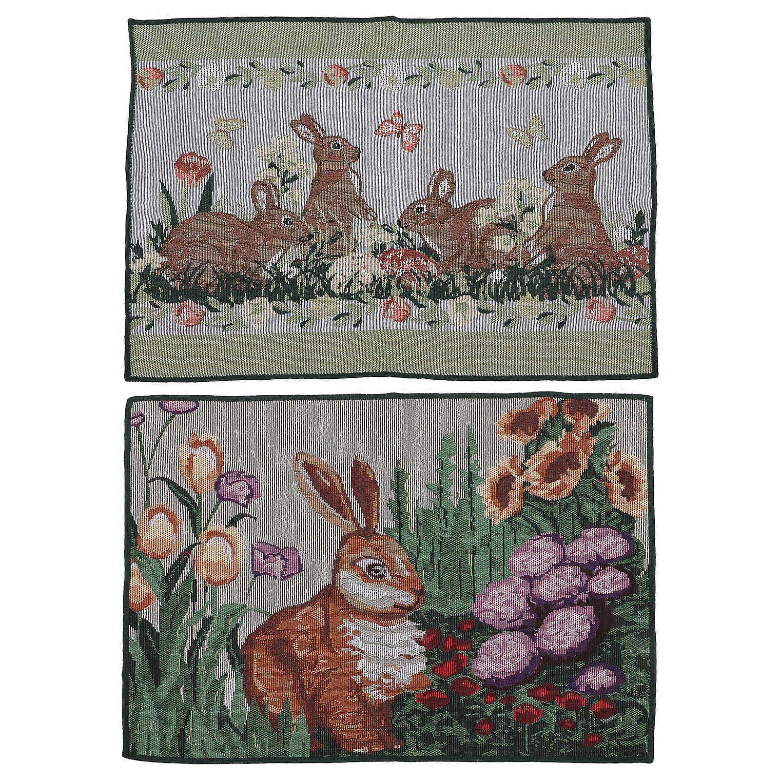Easter Pattern Table Mat Polyester Table Mat for Decor 2Pcs Set