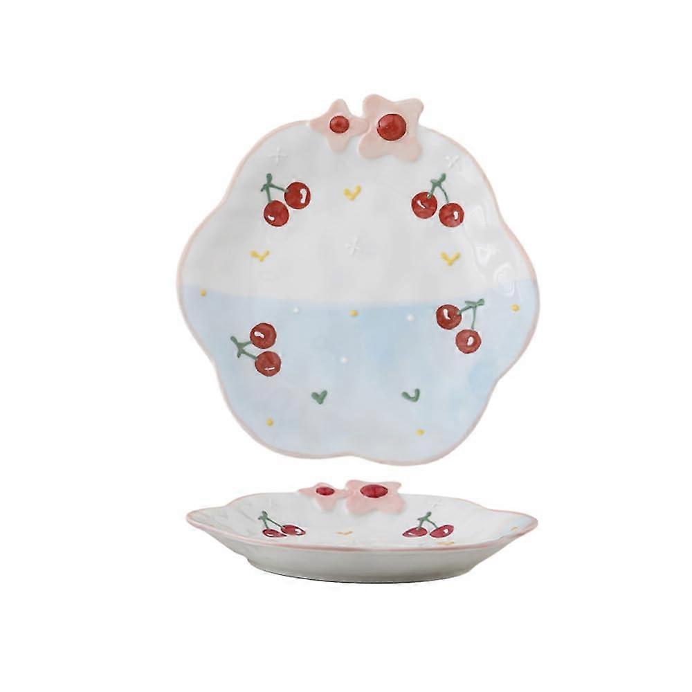 Ceramic Dinner Plate 8 Inch HandPainted Embossed Flower Design Cherry Pattern Dishwasher Safe