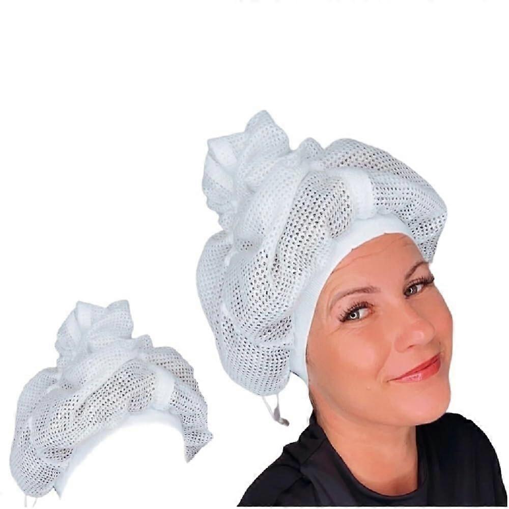 Curly Hair Drying Cap with Adjustable Drawstring, Breathable Mesh Plopping Bonnet 1PC